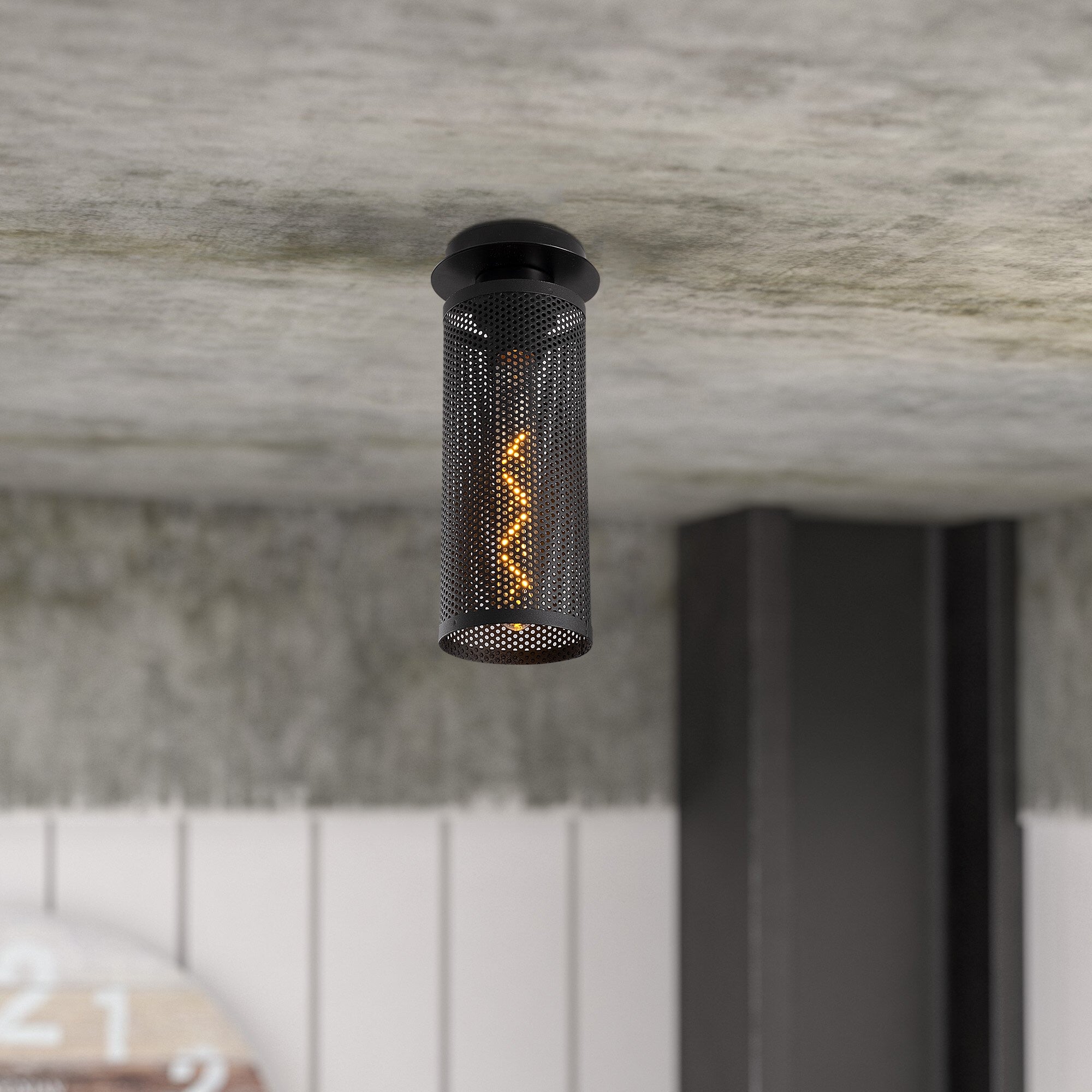 Candeeiro de Teto preto moderno, corpo de metal, 10 cm de diâmetro x 29 cm de altura | Soquete E27, máx. 40 W | Design industrial elegante para casa e escritório