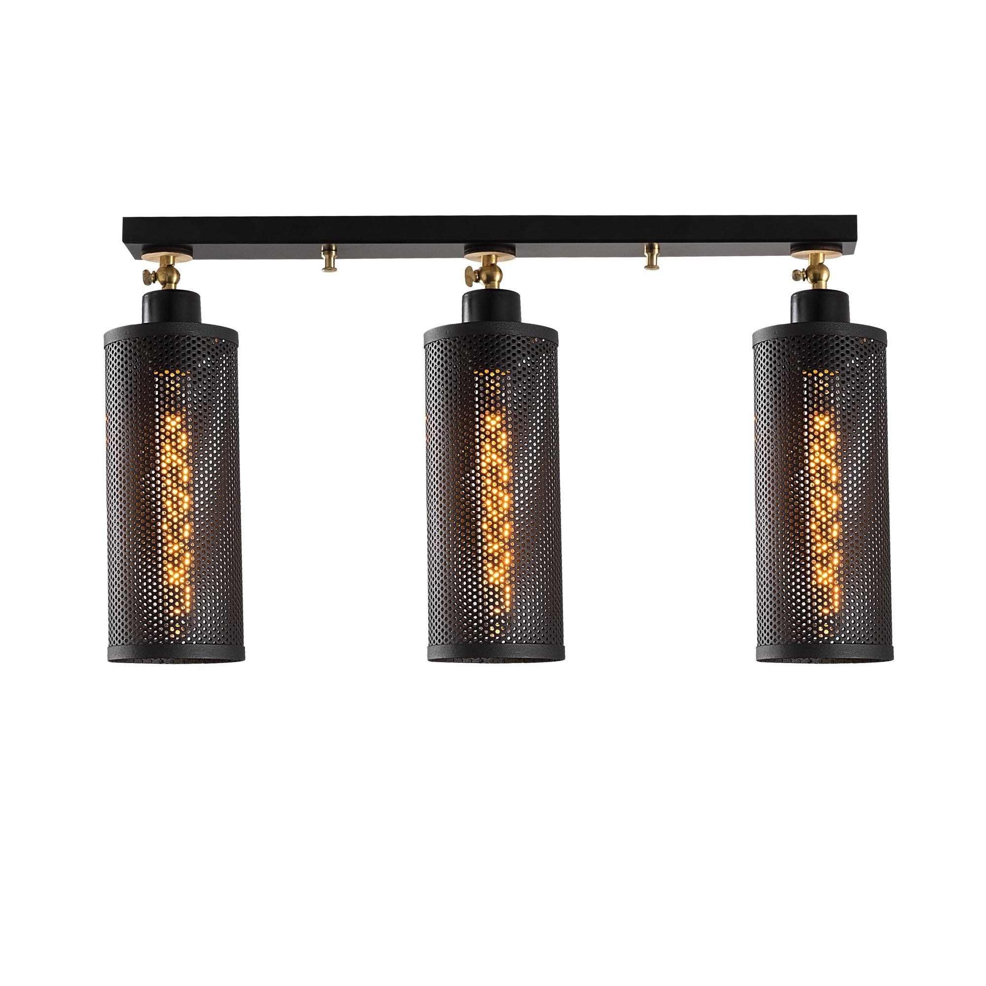 Candeeiro de Teto Industrial Moderno, Preto e Dourado, 66 x 10 cm, Altura: 33 cm | Corpo de Metal, 3 Soquetes E27, Design Elegante para Casa e Escritório