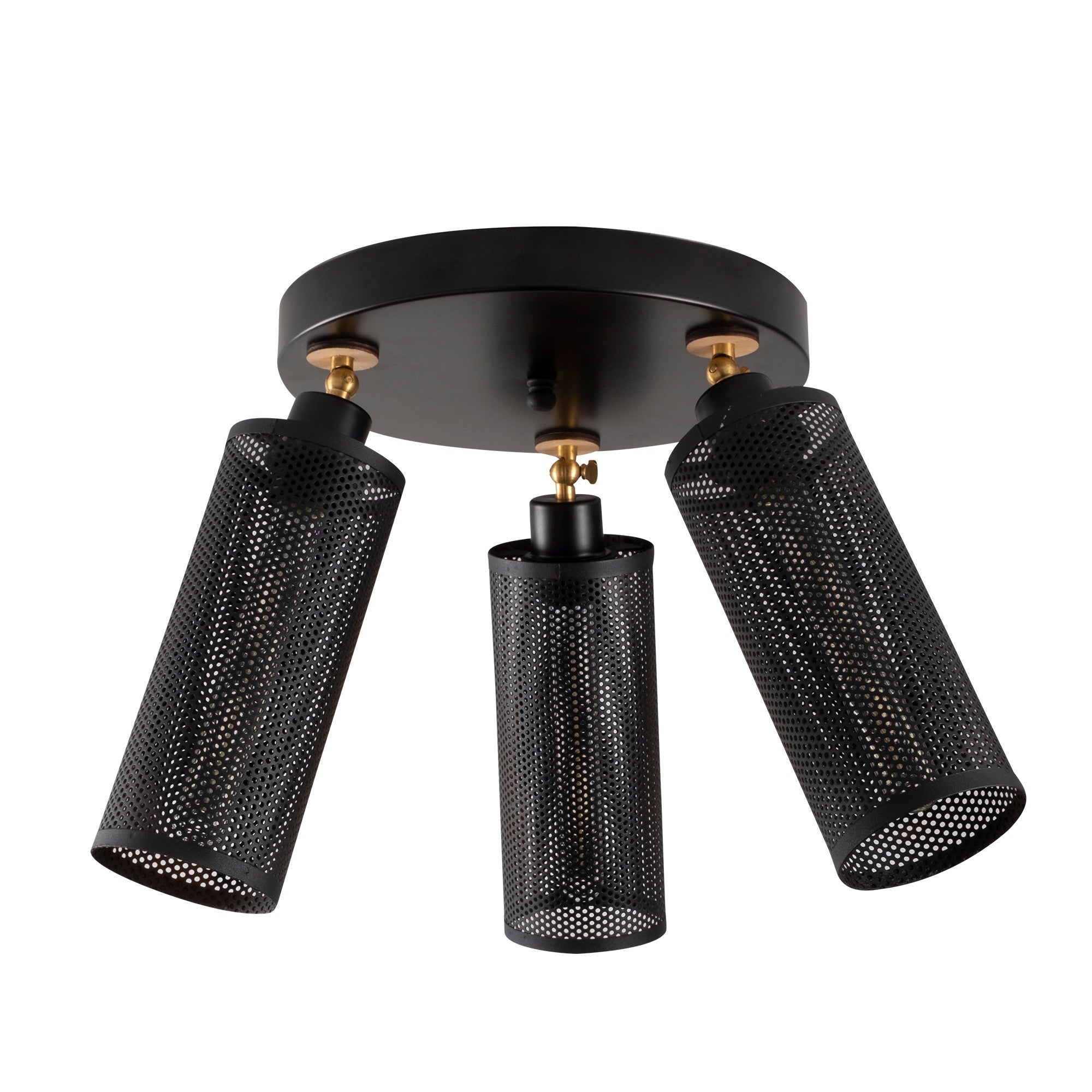 Candeeiro de Teto Industrial Moderno, Preto e Dourado, 52 cm de Diâmetro, 34 cm de Altura | Corpo em Metal, 3 Soquetes E27, Iluminação Elegante para Casa e Escritório