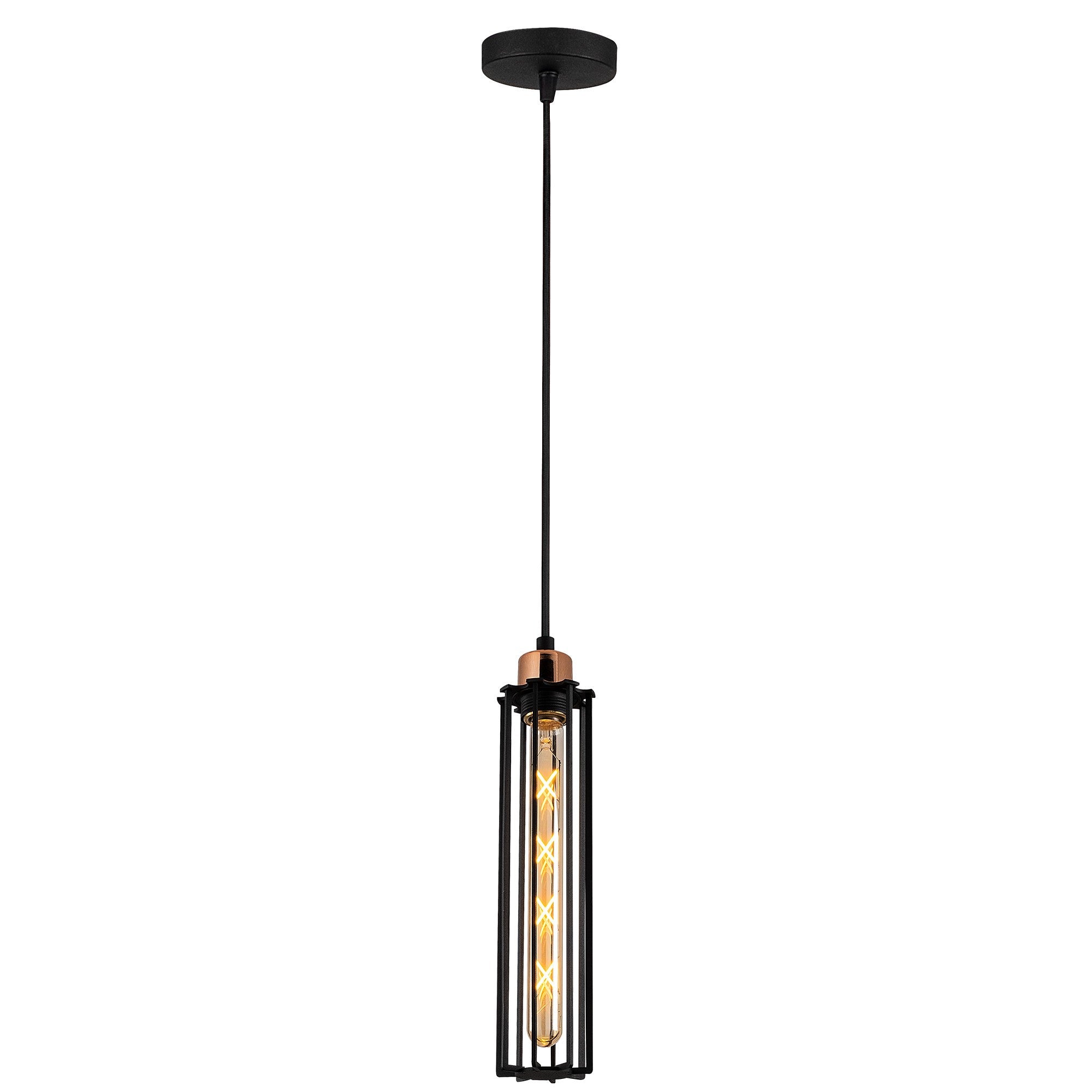 Candeeiro de Teto Industrial Preto, Corpo em Metal, 10 cm de Diâmetro, 124 cm de Altura | Soquete E27, Potência Máxima de 40 W | Iluminação Elegante para Espaços Modernos, Classificação IP20