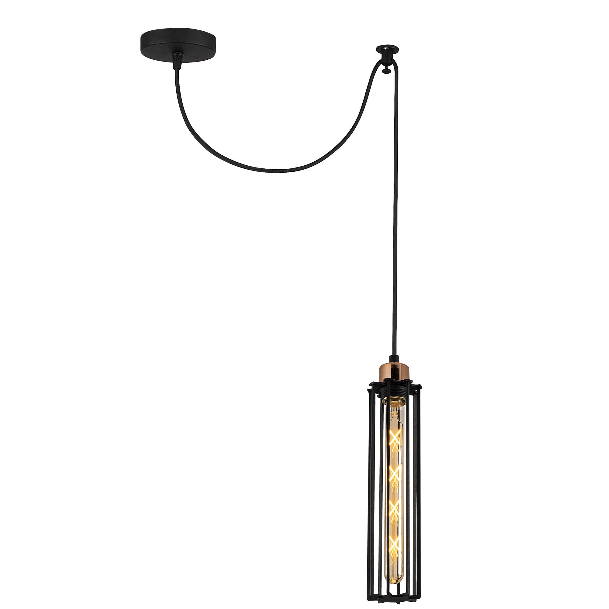Candeeiro de Teto elegante em preto e bronze, 49 cm de diâmetro, 124 cm de altura | Corpo em metal, soquete E27, cabo de 180 cm | Design industrial escandinavo moderno