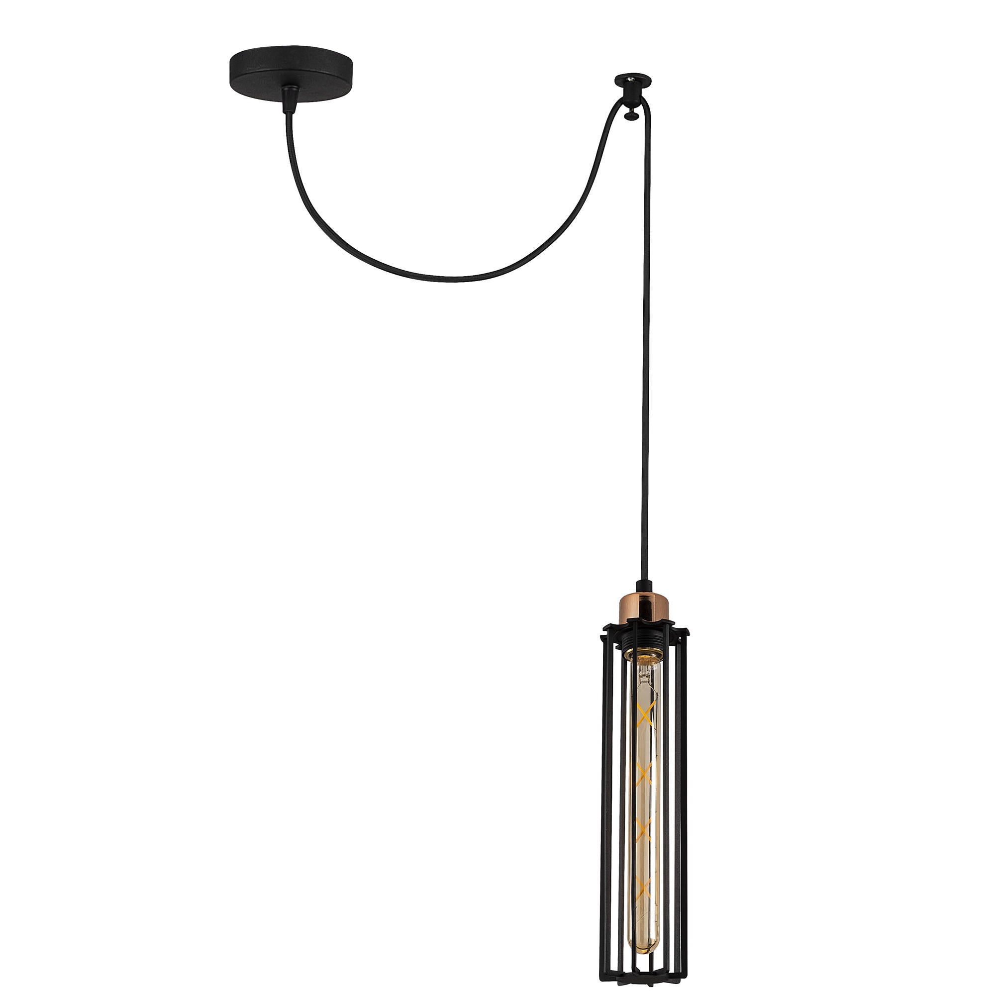 Candeeiro de Teto elegante em preto e bronze, 49 cm de diâmetro, 124 cm de altura | Corpo em metal, soquete E27, cabo de 180 cm | Design industrial escandinavo moderno