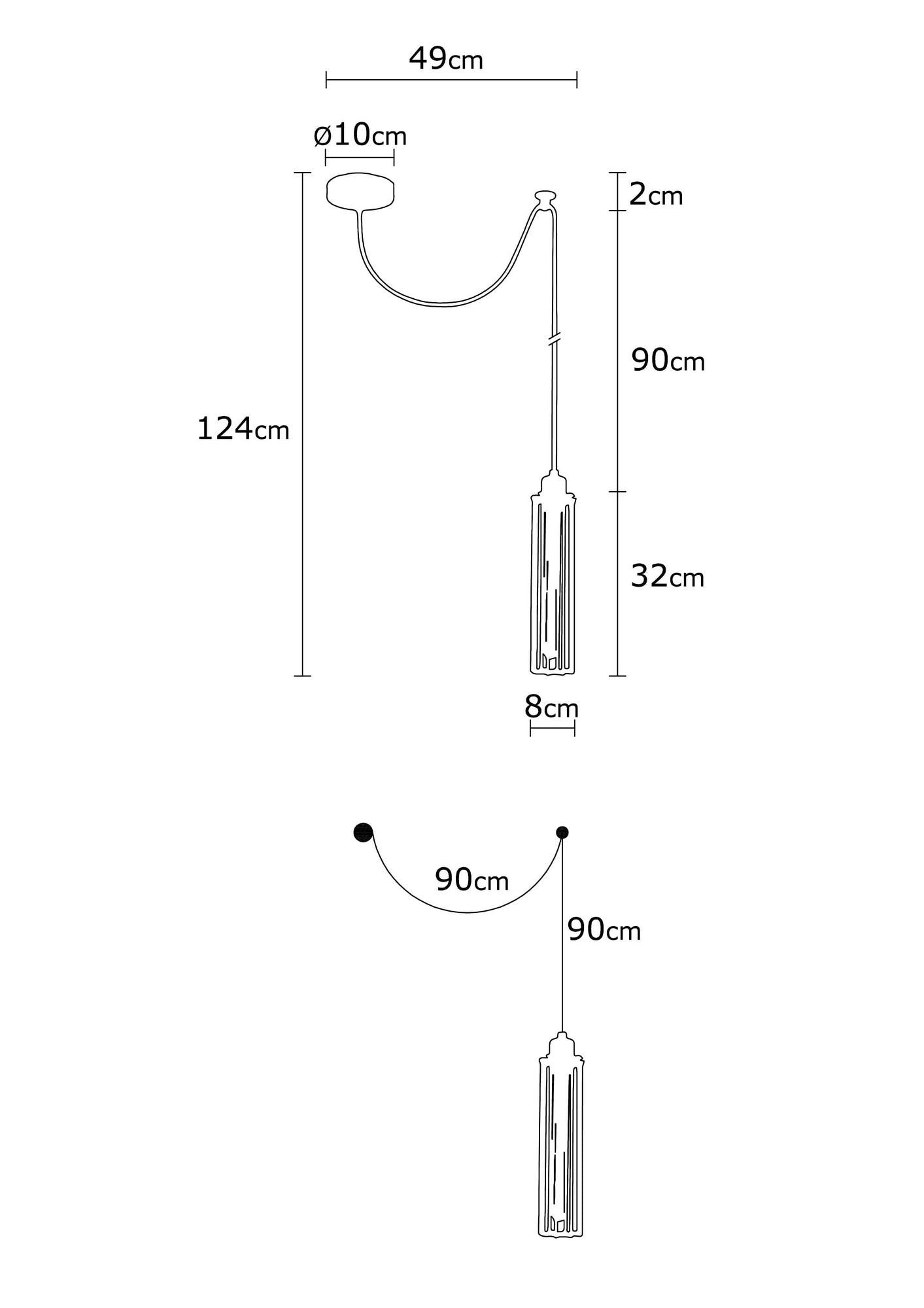 Candeeiro de Teto elegante em preto e bronze, 49 cm de diâmetro, 124 cm de altura | Corpo em metal, soquete E27, cabo de 180 cm | Design industrial escandinavo moderno