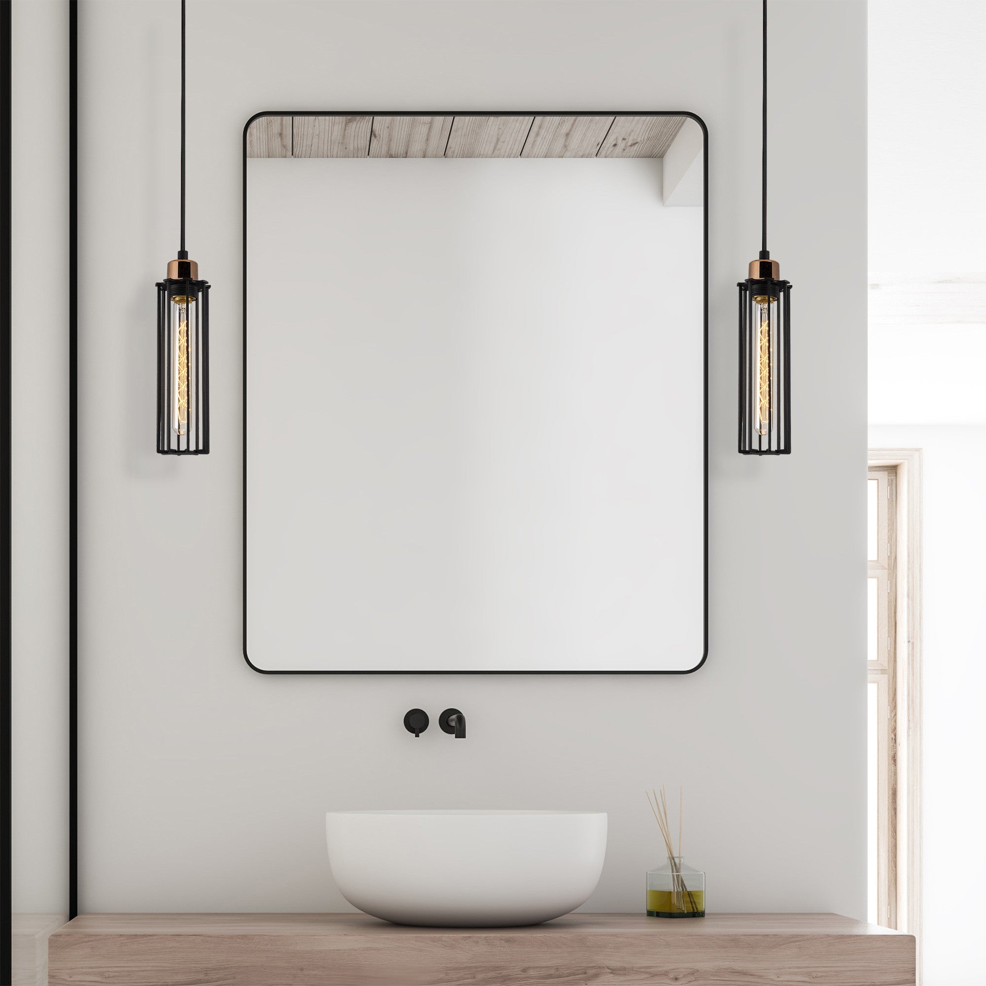Candeeiro de Teto Industrial Moderno, Preto e Bronze, 117 cm de Altura | Corpo em Metal, Soquete E27, 40 W Máx. | Iluminação Elegante para Casa e Escritório