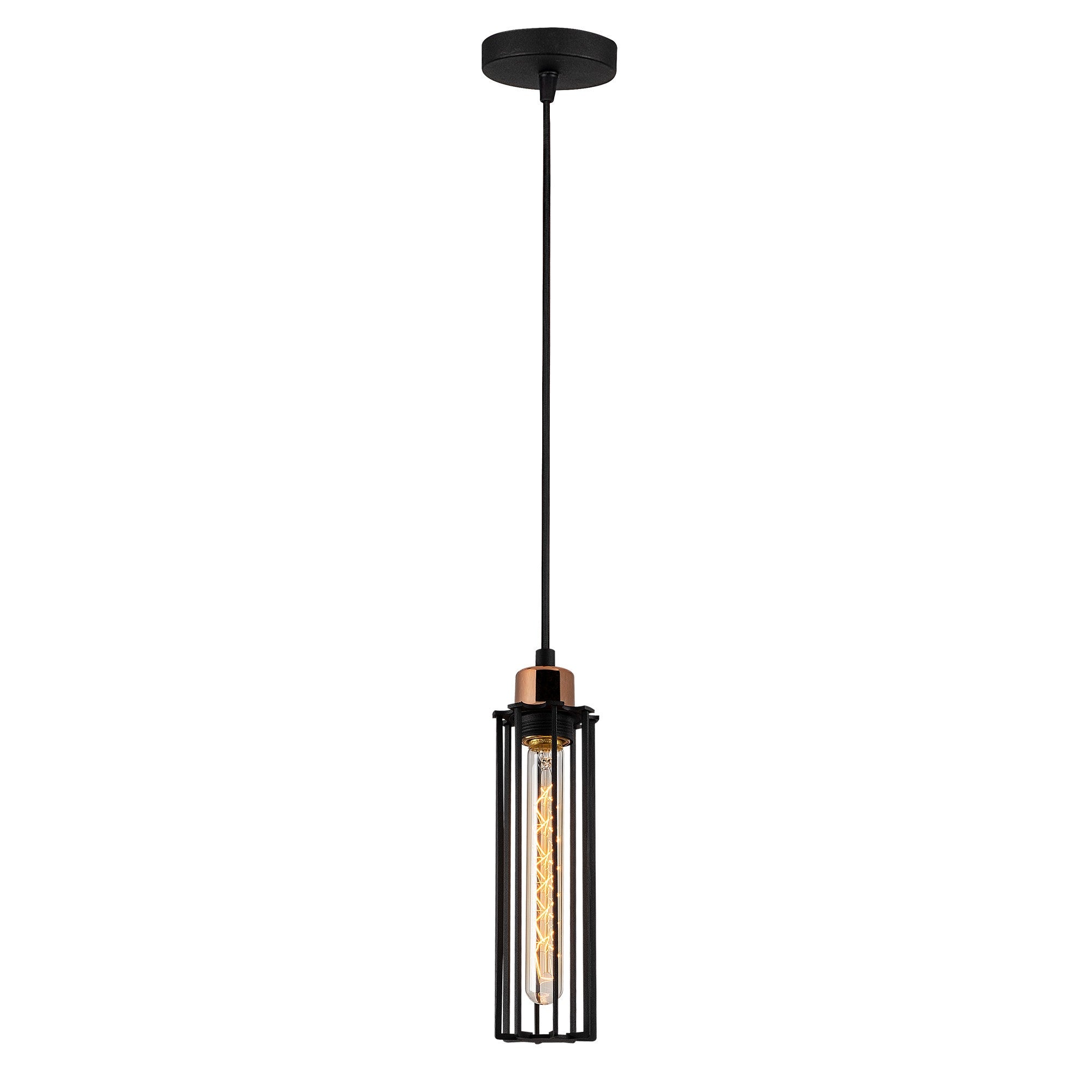 Candeeiro de Teto Industrial Moderno, Preto e Bronze, 117 cm de Altura | Corpo em Metal, Soquete E27, 40 W Máx. | Iluminação Elegante para Casa e Escritório