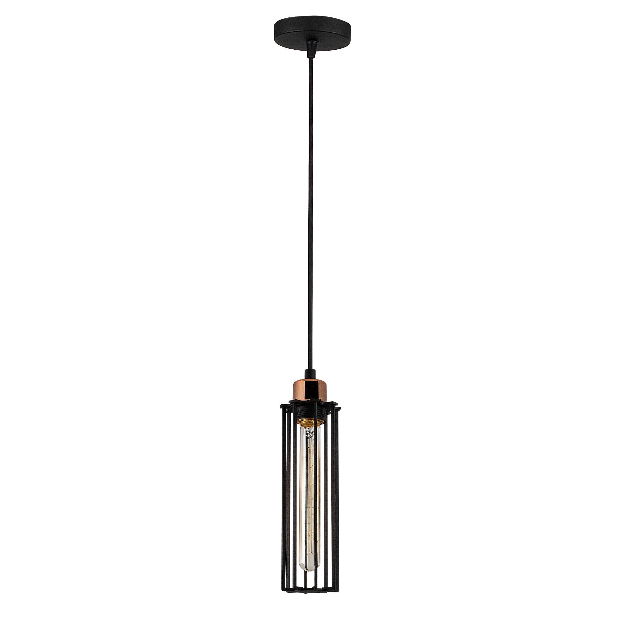 Candeeiro de Teto Industrial Moderno, Preto e Bronze, 117 cm de Altura | Corpo em Metal, Soquete E27, 40 W Máx. | Iluminação Elegante para Casa e Escritório