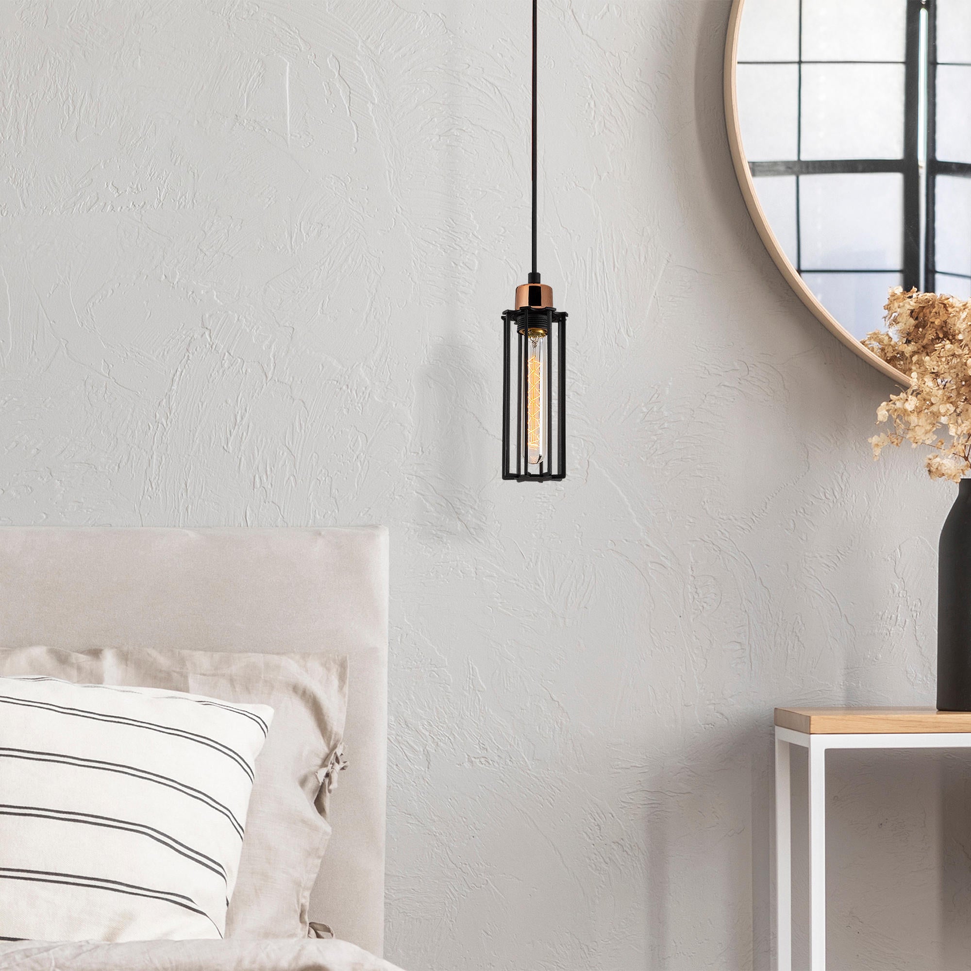 Candeeiro de Teto Industrial Moderno, Preto e Bronze, 10 cm de Diâmetro, 112 cm de Altura | Soquete E27, 40 W Máx., Cabo de 90 cm | Iluminação Elegante para Casa e Escritório