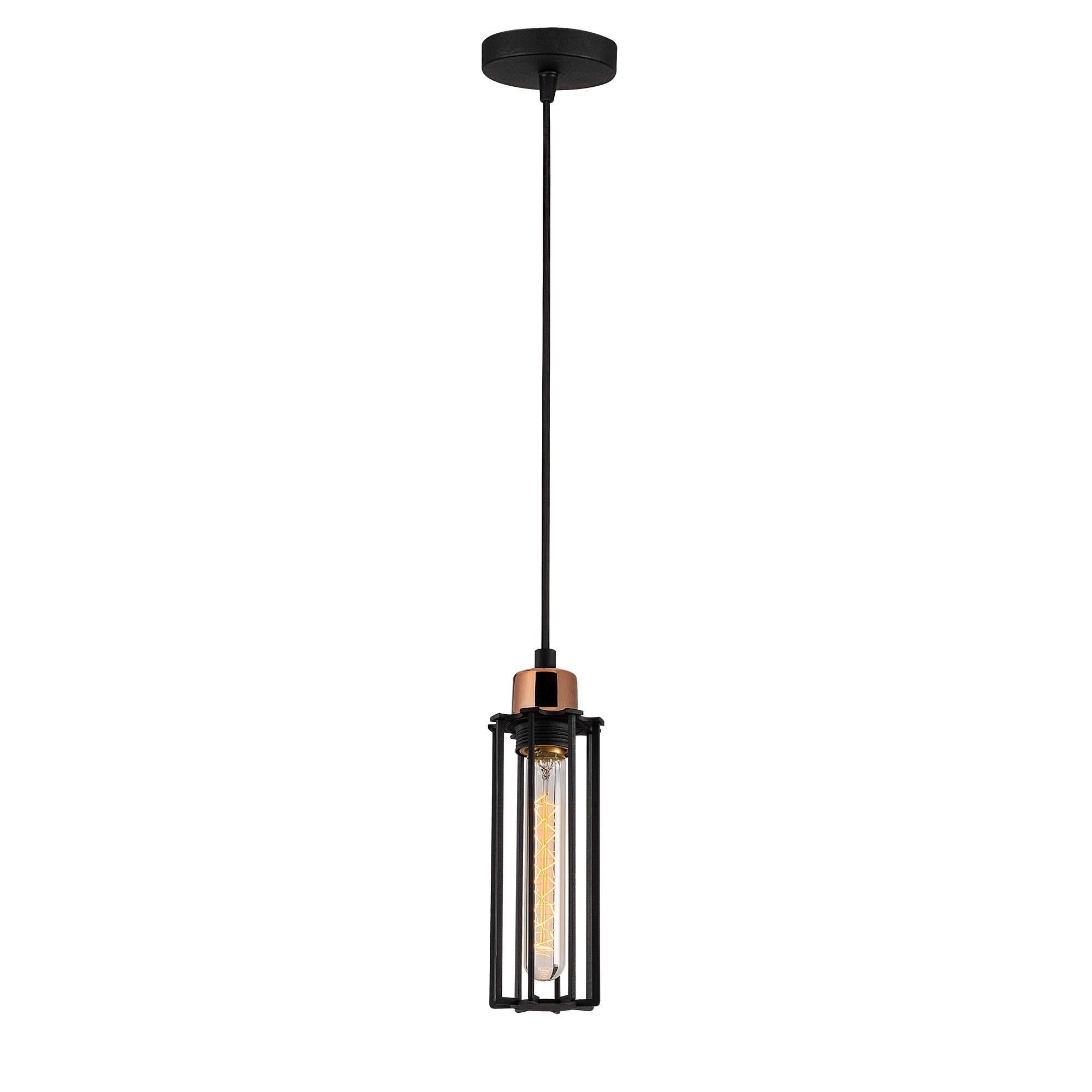 Candeeiro de Teto Industrial Moderno, Preto e Bronze, 10 cm de Diâmetro, 112 cm de Altura | Soquete E27, 40 W Máx., Cabo de 90 cm | Iluminação Elegante para Casa e Escritório