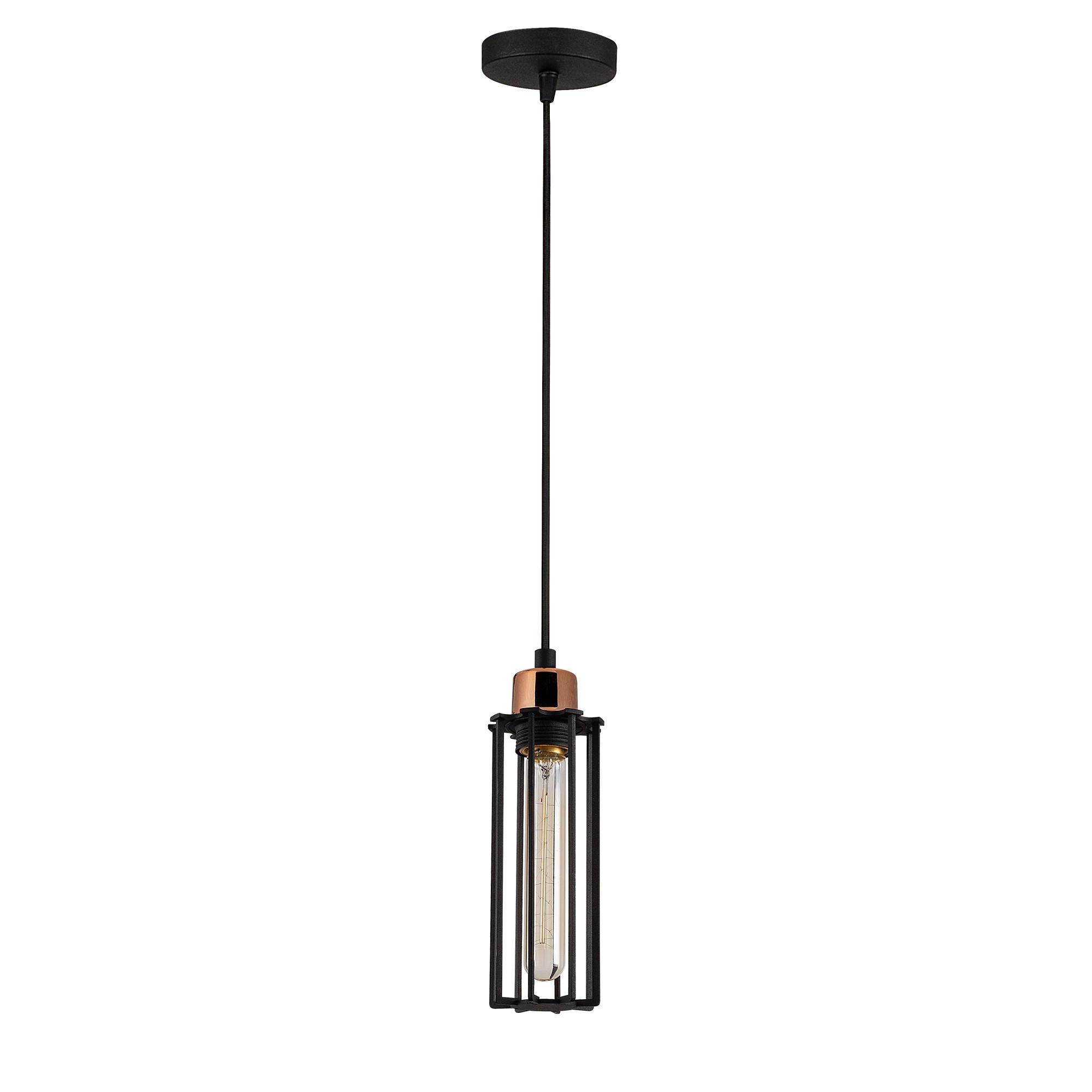 Candeeiro de Teto Industrial Moderno, Preto e Bronze, 10 cm de Diâmetro, 112 cm de Altura | Soquete E27, 40 W Máx., Cabo de 90 cm | Iluminação Elegante para Casa e Escritório