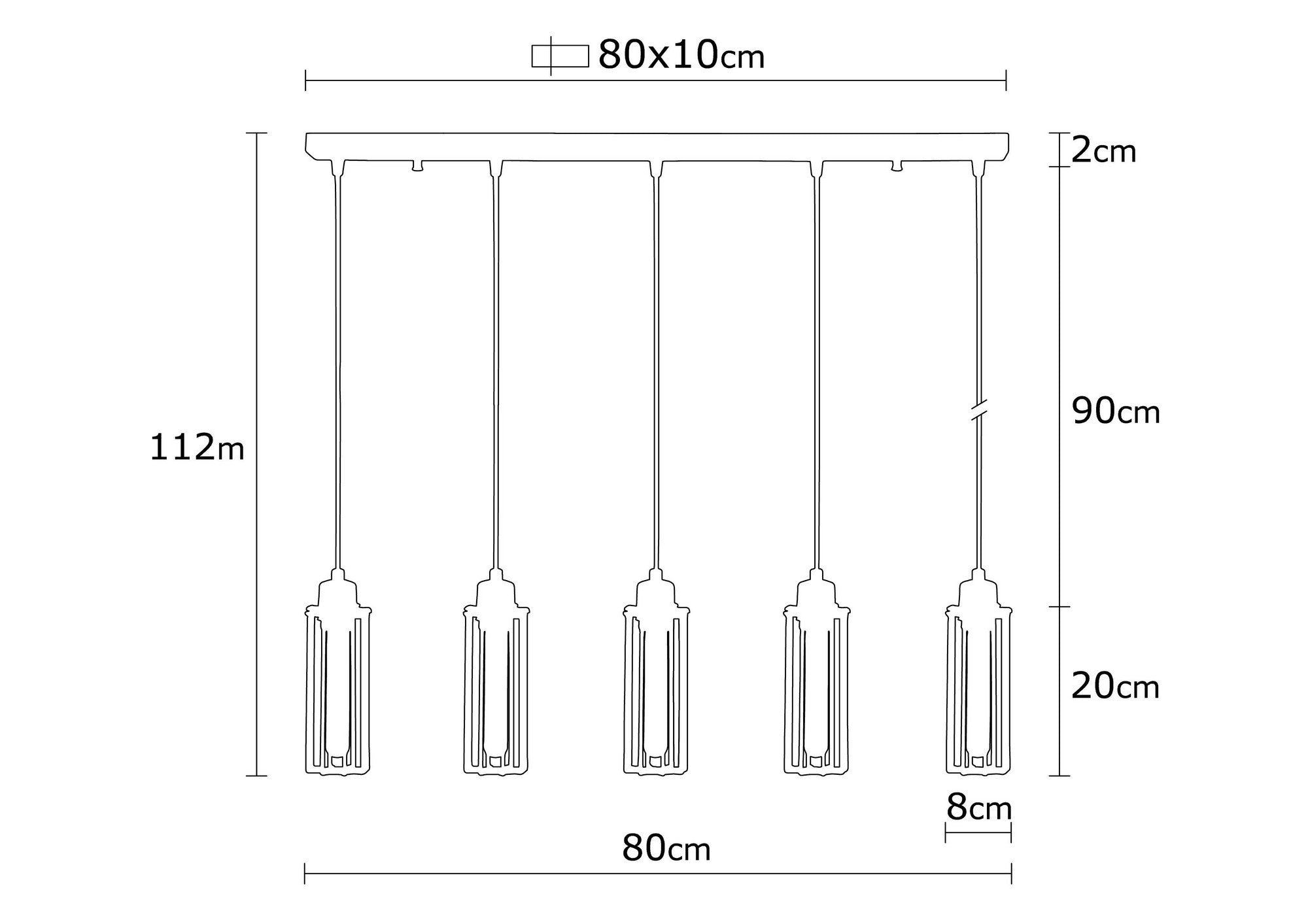 Candeeiro de Teto Industrial Preto, 80 cm de Diâmetro, 112 cm de Altura | Corpo em Metal, 5 Soquetes E27, IP20 | Iluminação Elegante para Espaços Modernos, Design Elegante