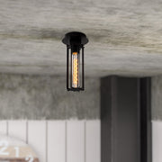 Candeeiro de Teto Industrial Preto, 12 cm de Diâmetro, 25 cm de Altura | Corpo em Ferro, Soquete E27, Potência Máxima de 40 W | Iluminação Elegante para Espaços Modernos, Classificação IP20