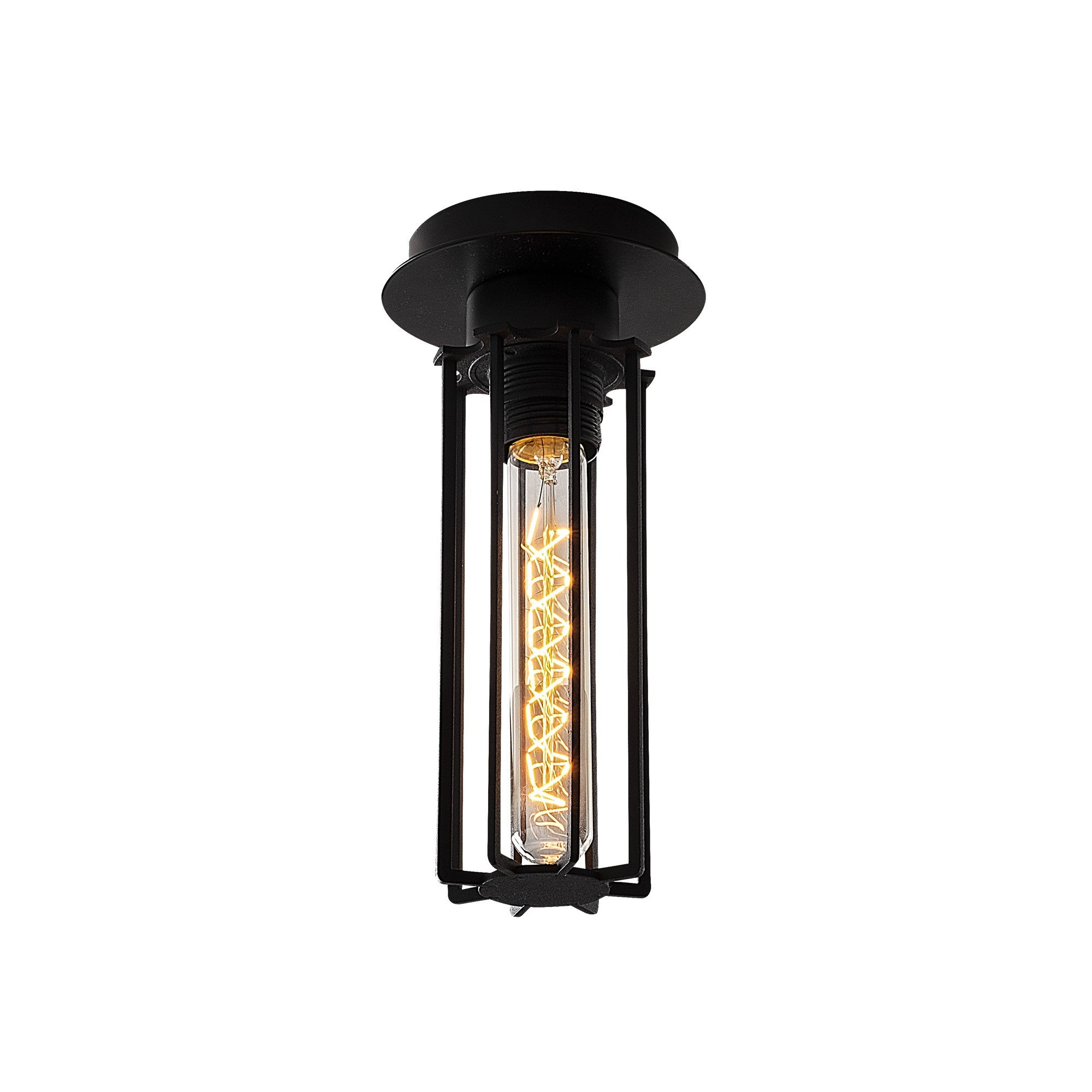 Candeeiro de Teto Industrial Preto, 12 cm de Diâmetro, 25 cm de Altura | Corpo em Ferro, Soquete E27, Potência Máxima de 40 W | Iluminação Elegante para Espaços Modernos, Classificação IP20