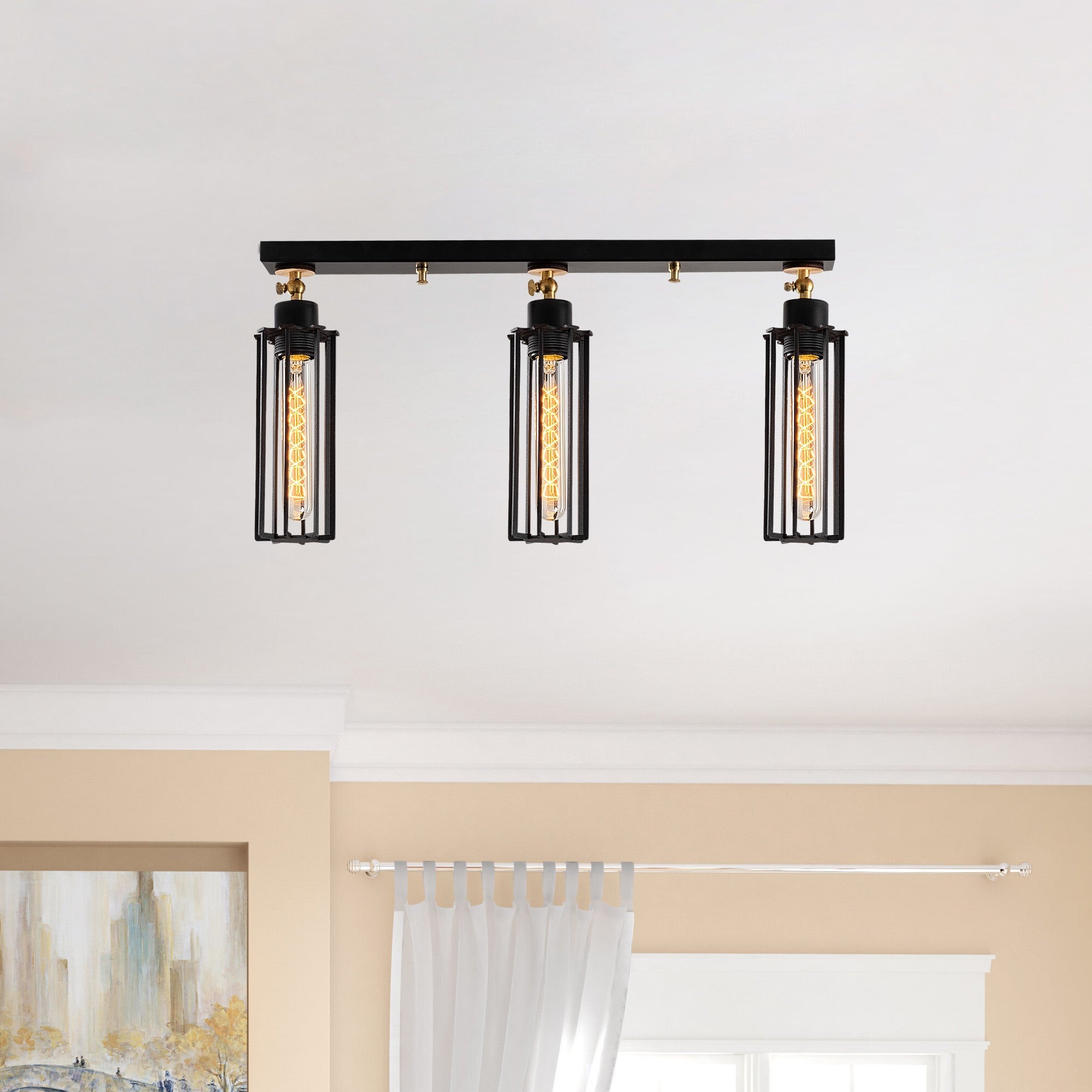 Candeeiro de Teto Industrial Preto, 63 cm de Diâmetro, Corpo em Metal, 3 x E27 máx. 40 W | Design Elegante para Espaços Modernos, Classificação IP20, Perfeito para Casa e Escritório