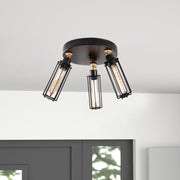 Candeeiro de Teto Industrial Preto, Corpo em Metal, 50 cm de Diâmetro, 30 cm de Altura | 3 x E27 Máx. 40 W | Iluminação Elegante para Espaços Modernos, Classificação IP20