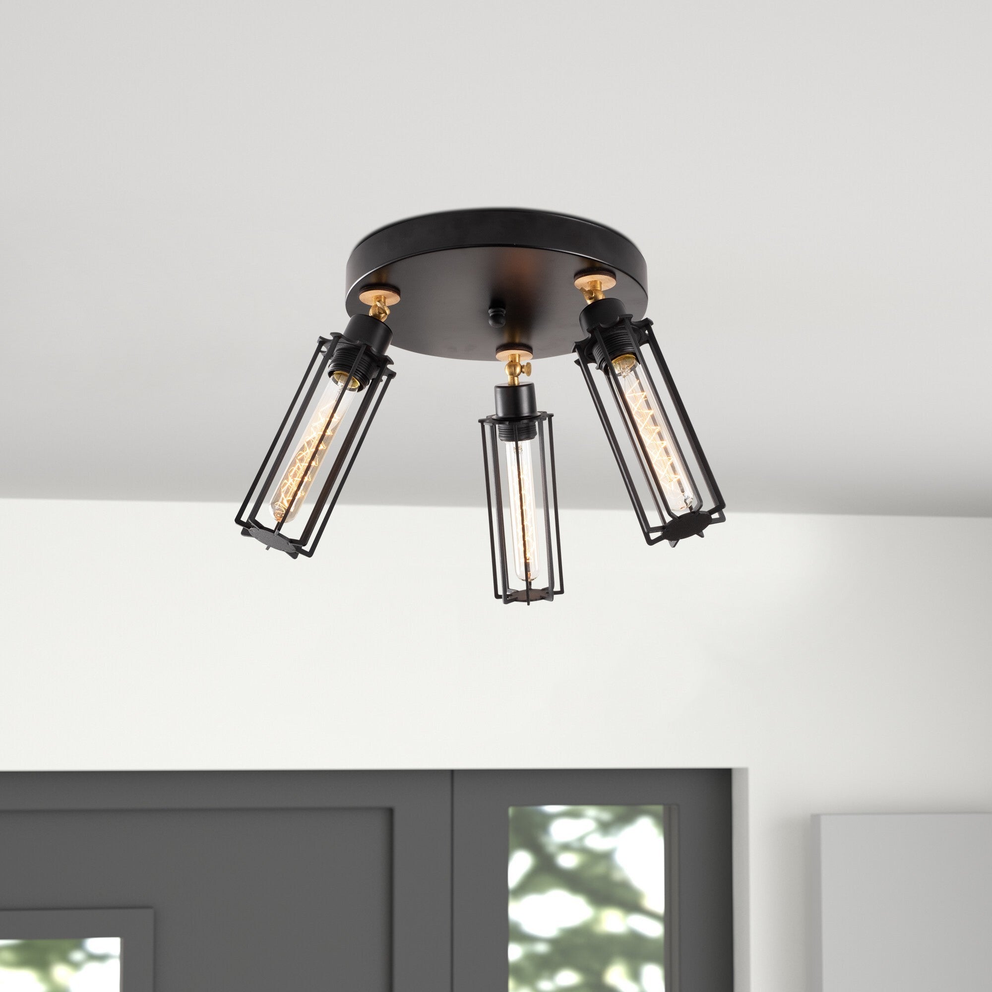 Candeeiro de Teto Industrial Preto, Corpo em Metal, 50 cm de Diâmetro, 30 cm de Altura | 3 x E27 Máx. 40 W | Iluminação Elegante para Espaços Modernos, Classificação IP20
