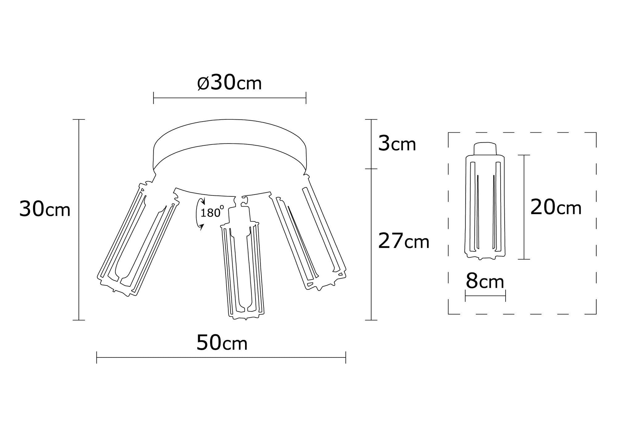 Candeeiro de Teto Industrial Preto, Corpo em Metal, 50 cm de Diâmetro, 30 cm de Altura | 3 x E27 Máx. 40 W | Iluminação Elegante para Espaços Modernos, Classificação IP20