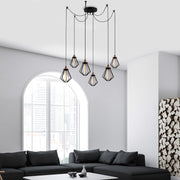 Candeeiro de Teto Industrial Preto, 138 cm de Diâmetro, 110 cm de Altura | Corpo de Ferro, 6 Soquetes E27, Cabo de 180 cm | Iluminação Elegante para Espaços Modernos