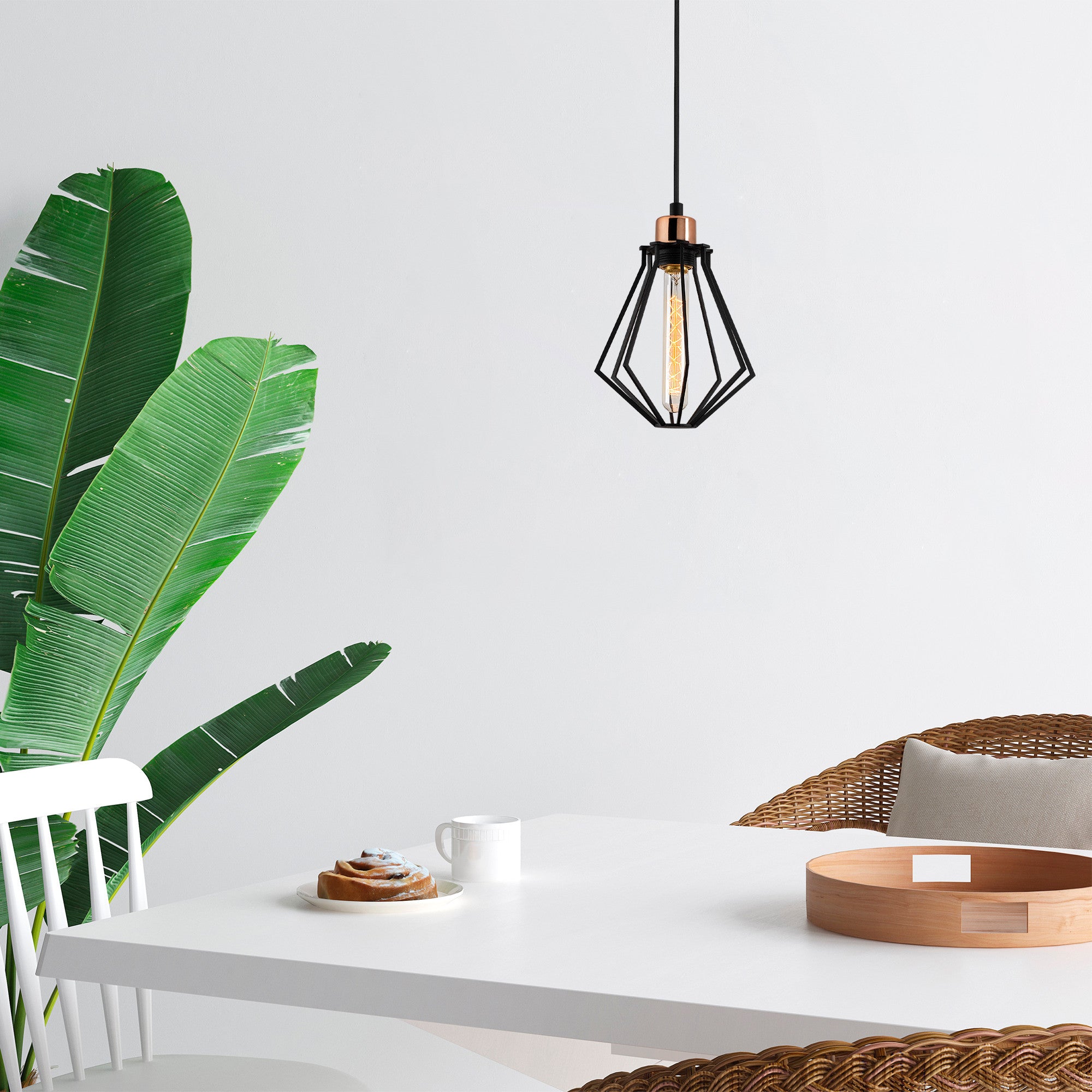 Candeeiro de Teto Industrial Moderno, Preto e Bronze, 18 cm de Diâmetro, 114 cm de Altura | Soquete E27, 40 W Máx., Cabo de 90 cm | Iluminação Elegante para Casa e Escritório