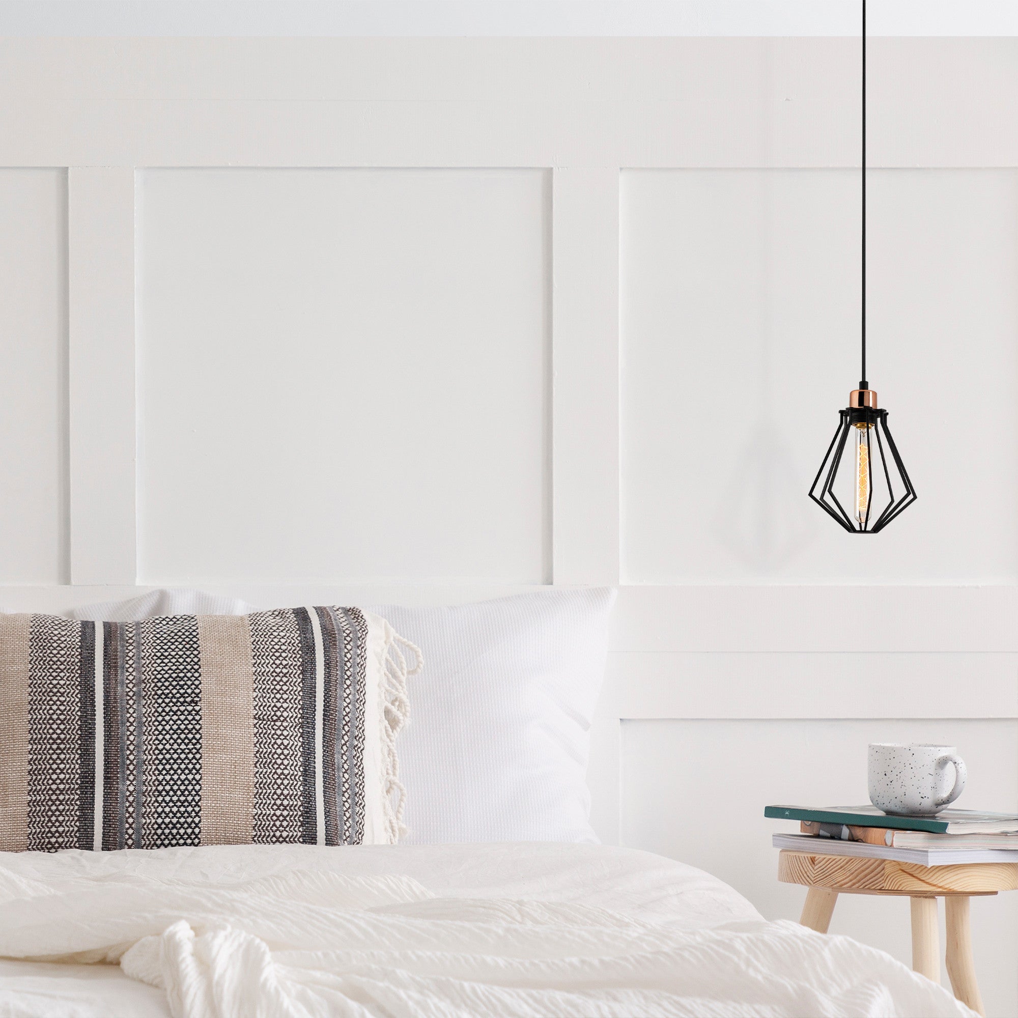 Candeeiro de Teto Industrial Moderno, Preto e Bronze, 18 cm de Diâmetro, 114 cm de Altura | Soquete E27, 40 W Máx., Cabo de 90 cm | Iluminação Elegante para Casa e Escritório