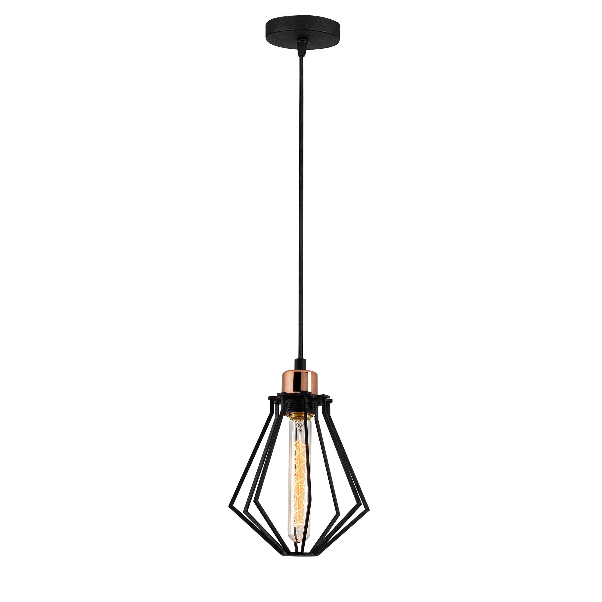Candeeiro de Teto Industrial Moderno, Preto e Bronze, 18 cm de Diâmetro, 114 cm de Altura | Soquete E27, 40 W Máx., Cabo de 90 cm | Iluminação Elegante para Casa e Escritório