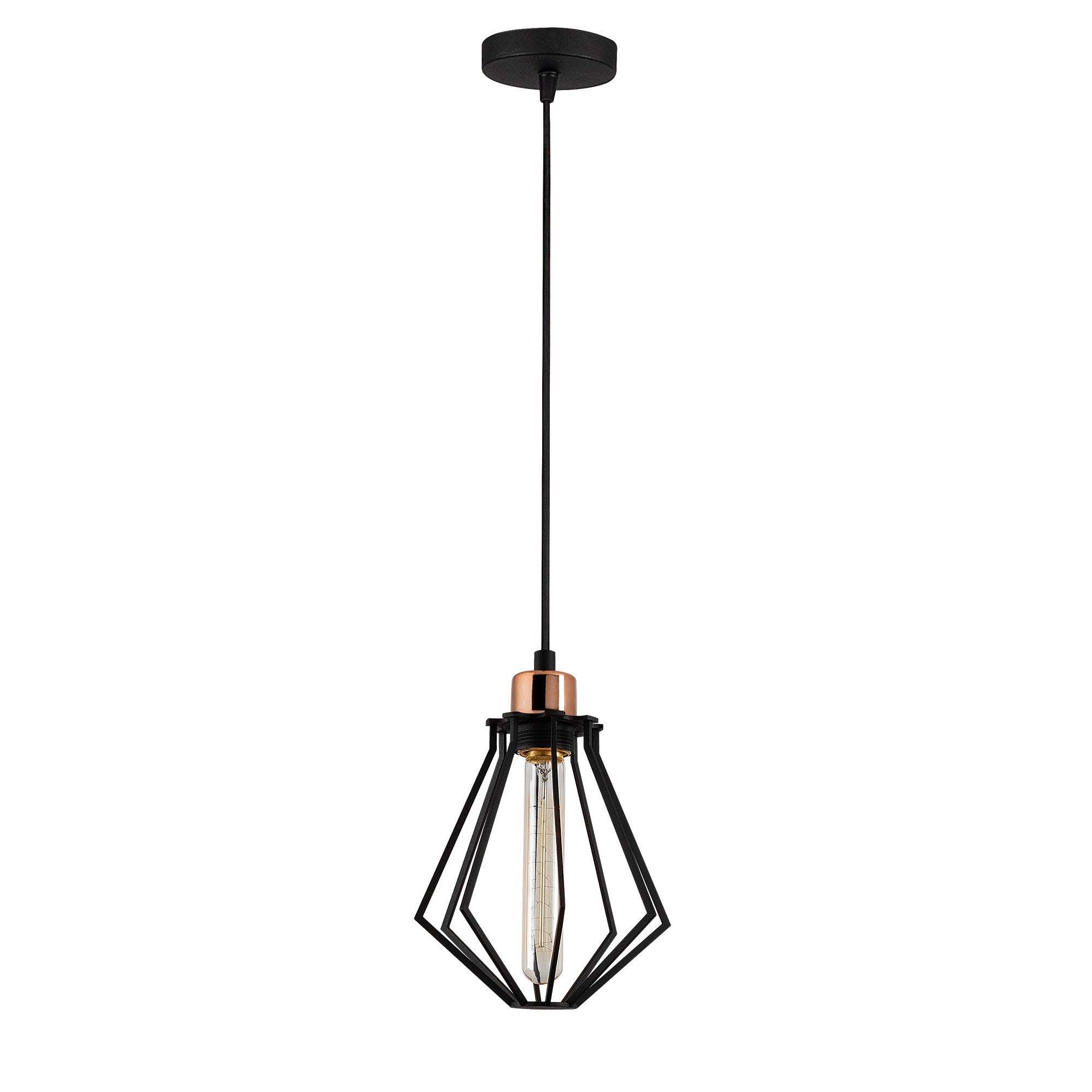 Candeeiro de Teto Industrial Moderno, Preto e Bronze, 18 cm de Diâmetro, 114 cm de Altura | Soquete E27, 40 W Máx., Cabo de 90 cm | Iluminação Elegante para Casa e Escritório