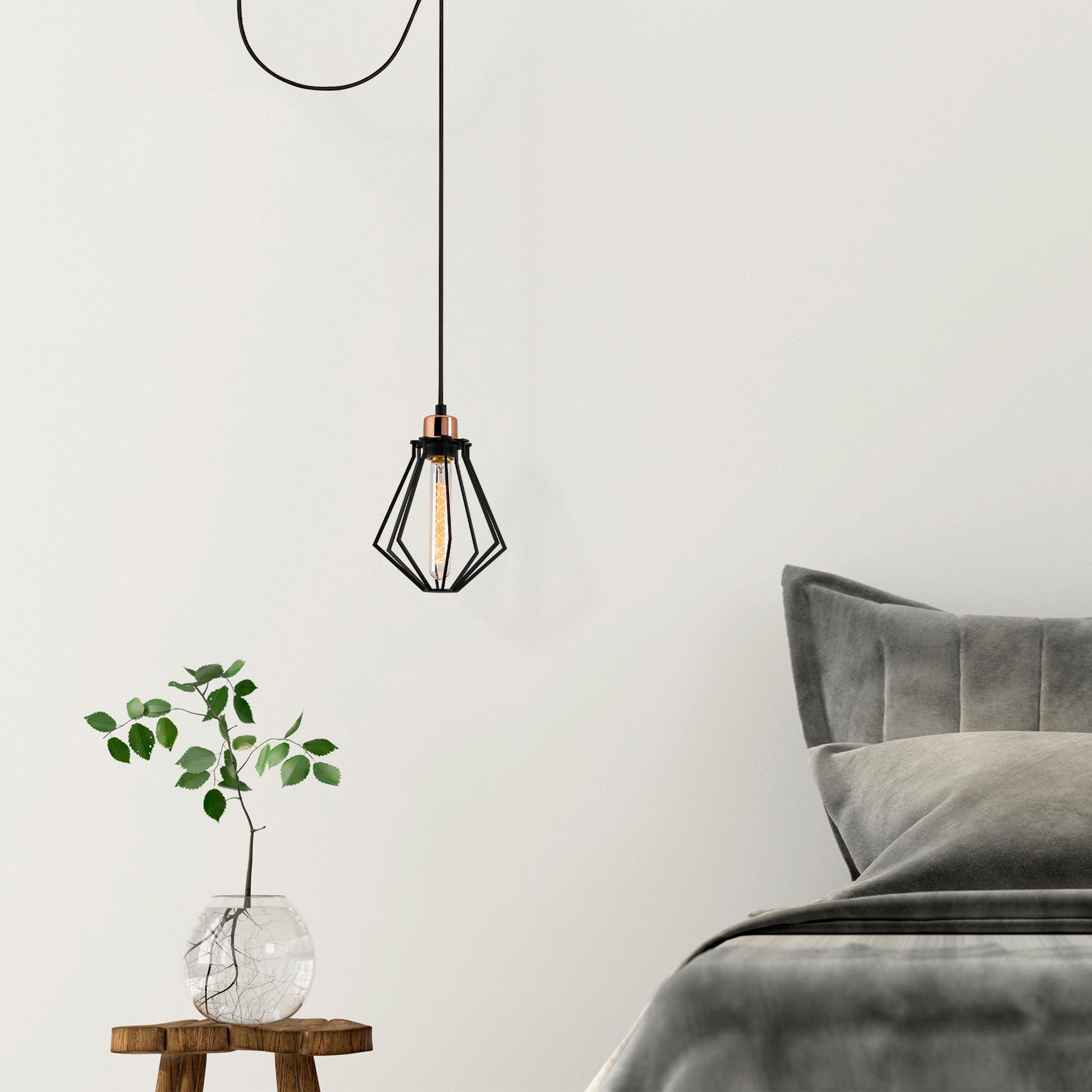 Candeeiro de Teto Industrial Moderno, Preto e Bronze, 54 cm de Diâmetro, 114 cm de Altura | Soquete E27, 40 W Máx., Cabo de 180 cm | Iluminação Elegante para Casa e Escritório
