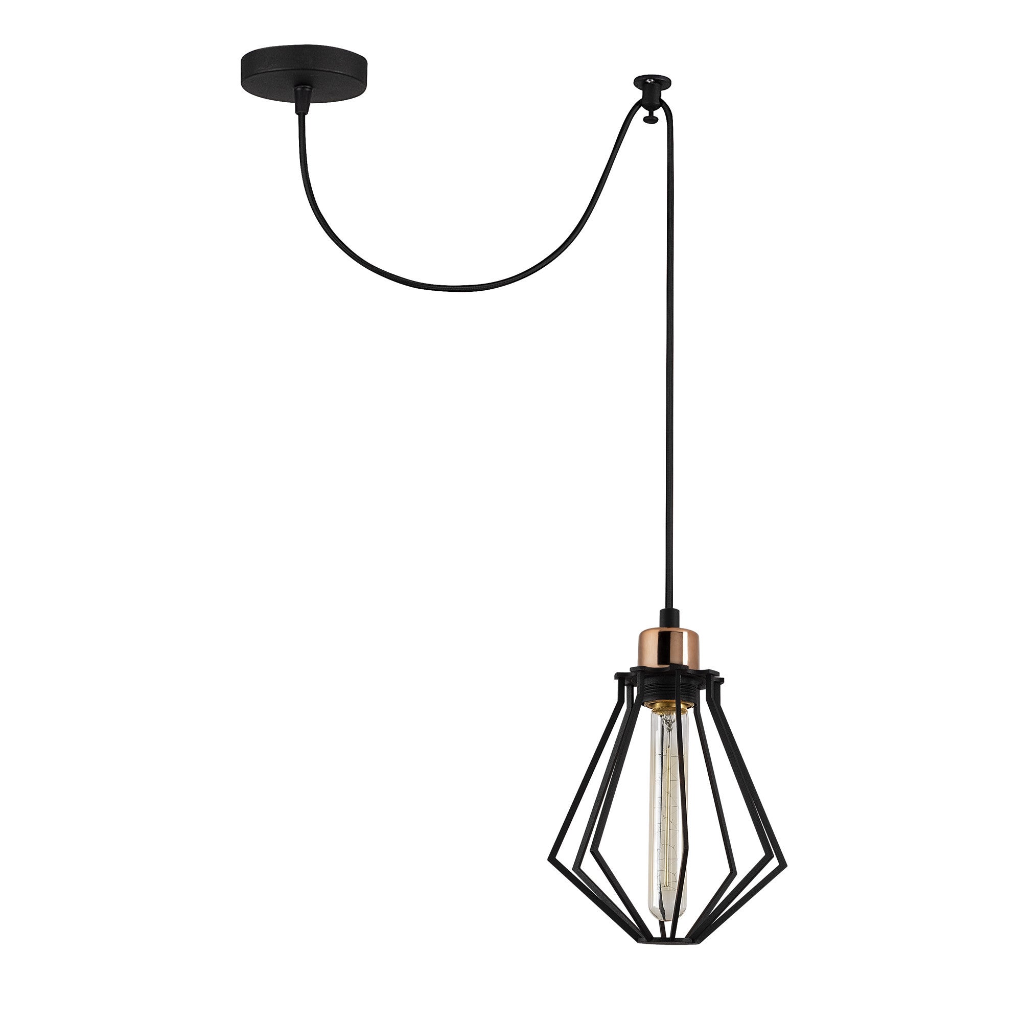 Candeeiro de Teto Industrial Moderno, Preto e Bronze, 54 cm de Diâmetro, 114 cm de Altura | Soquete E27, 40 W Máx., Cabo de 180 cm | Iluminação Elegante para Casa e Escritório