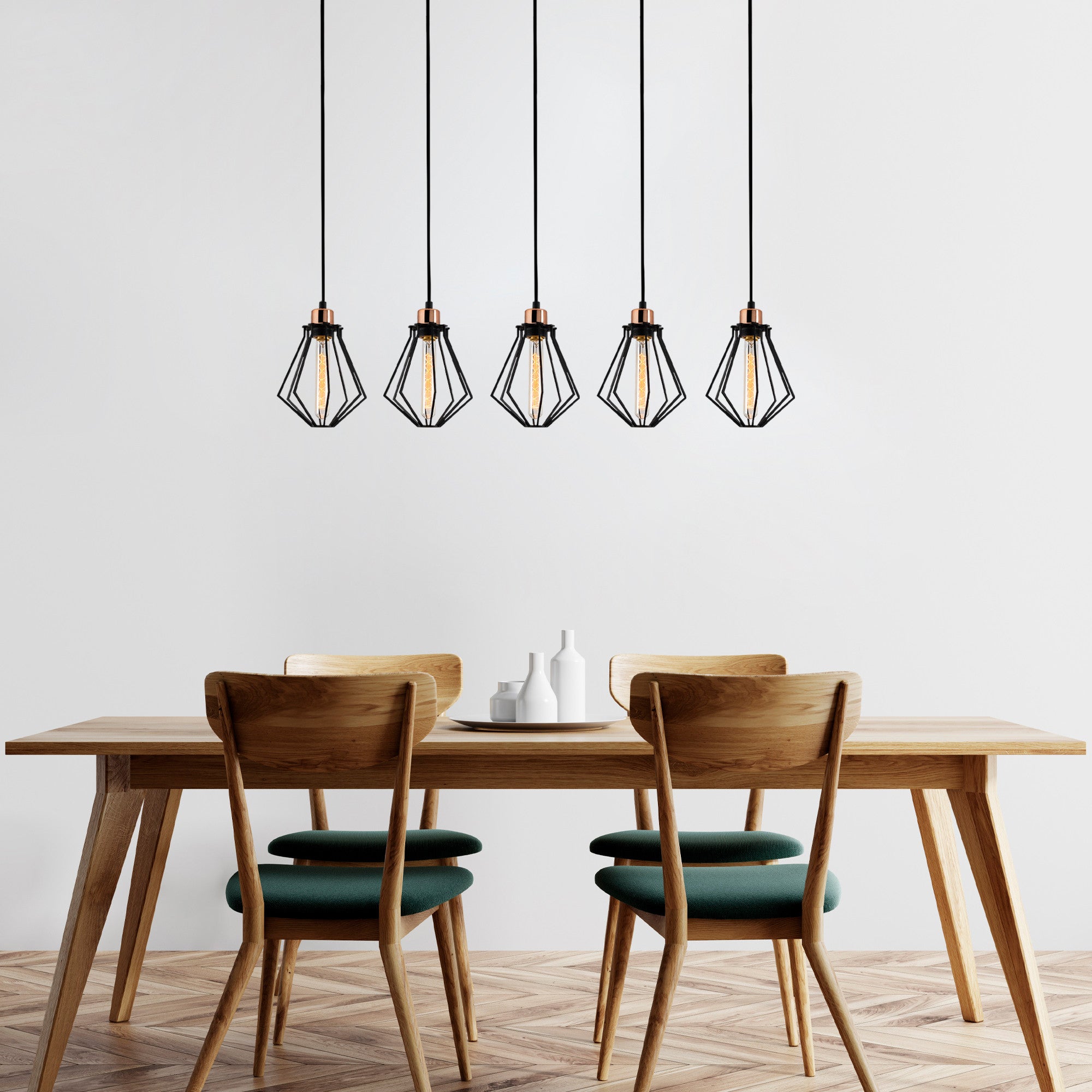 Candeeiro de Teto Industrial Moderno, Preto e Bronze, 88 x 18 cm | Corpo em Metal, 5 x E27 máx. 40 W | Altura: 112 cm, Design Elegante para Casa e Escritório