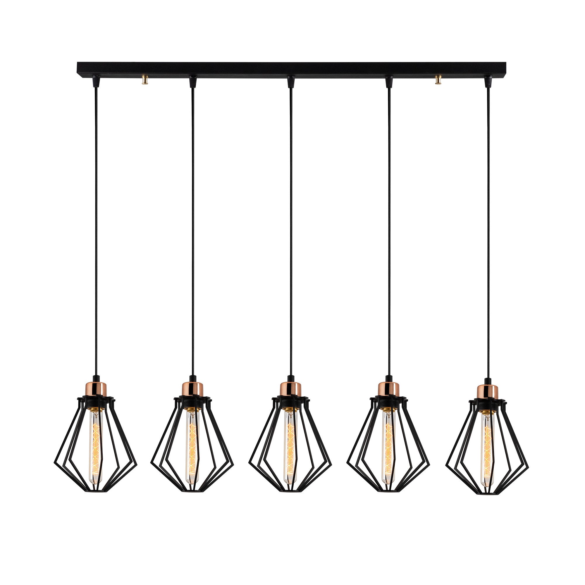 Candeeiro de Teto Industrial Moderno, Preto e Bronze, 88 x 18 cm | Corpo em Metal, 5 x E27 máx. 40 W | Altura: 112 cm, Design Elegante para Casa e Escritório