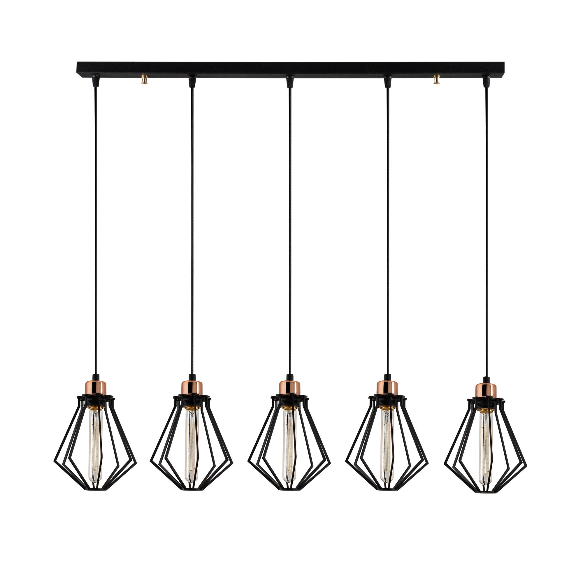 Candeeiro de Teto Industrial Moderno, Preto e Bronze, 88 x 18 cm | Corpo em Metal, 5 x E27 máx. 40 W | Altura: 112 cm, Design Elegante para Casa e Escritório