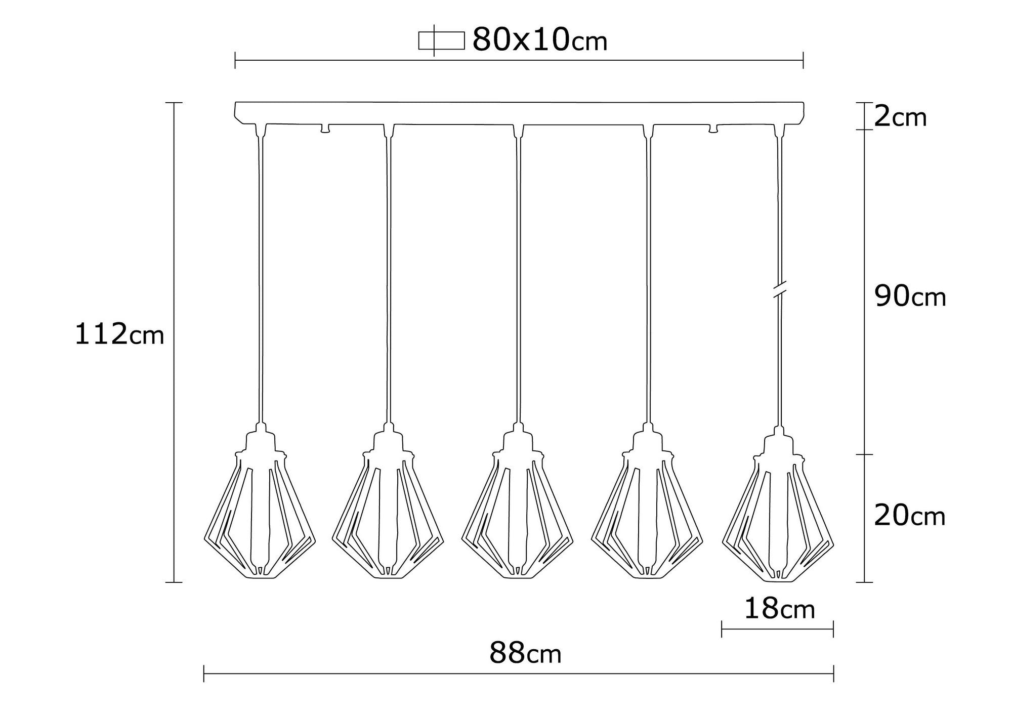 Candeeiro de Teto Industrial Moderno, Preto e Bronze, 88 x 18 cm | Corpo em Metal, 5 x E27 máx. 40 W | Altura: 112 cm, Design Elegante para Casa e Escritório