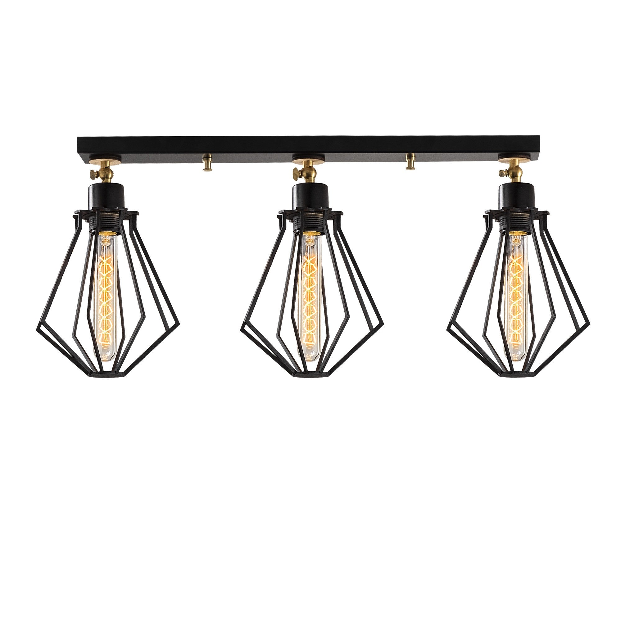 Candeeiro de Teto Industrial Moderno, Preto e Dourado, 70 x 18 cm | Corpo em Metal, 3 Soquetes E27, Altura: 29 cm | Iluminação Elegante para Casa e Escritório