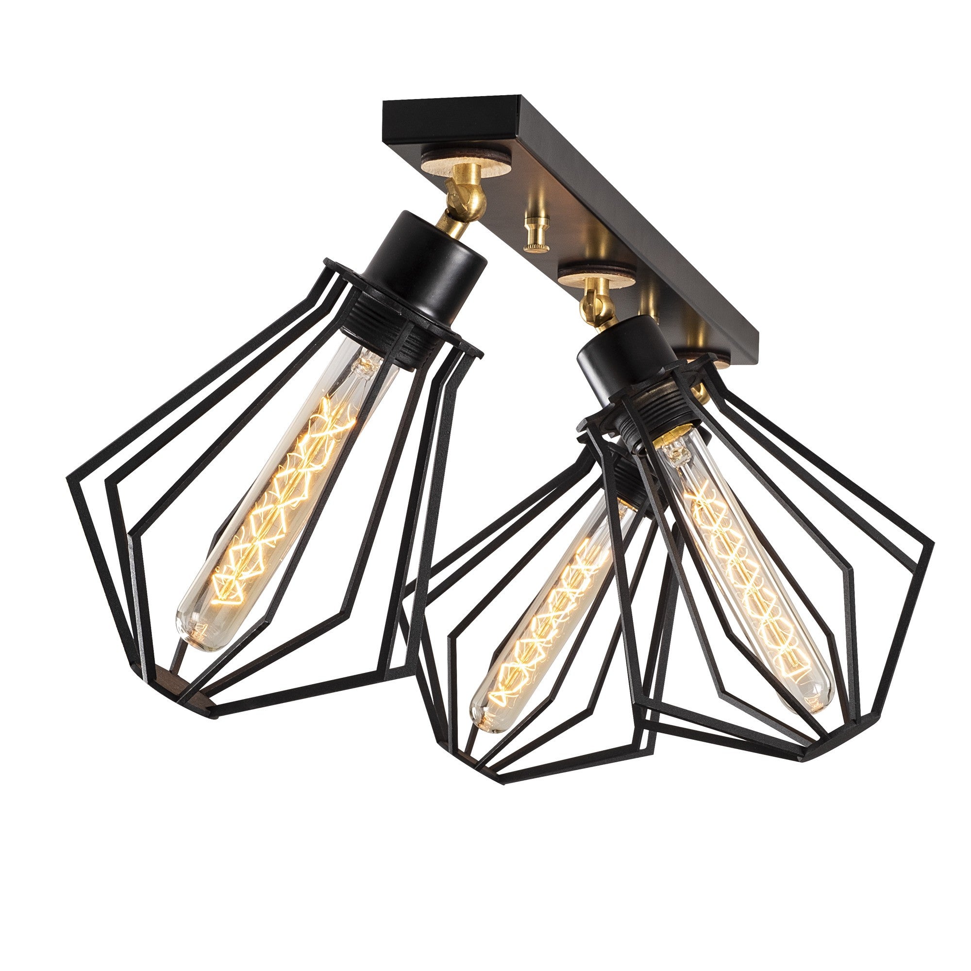 Candeeiro de Teto Industrial Moderno, Preto e Dourado, 70 x 18 cm | Corpo em Metal, 3 Soquetes E27, Altura: 29 cm | Iluminação Elegante para Casa e Escritório