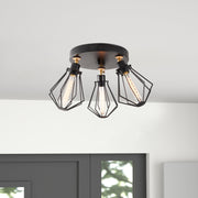 Candeeiro de Teto Industrial Moderno, Preto e Dourado, 56 cm de Diâmetro, 31 cm de Altura | Corpo em Metal, 3 Soquetes E27, Iluminação Elegante para Casa e Escritório