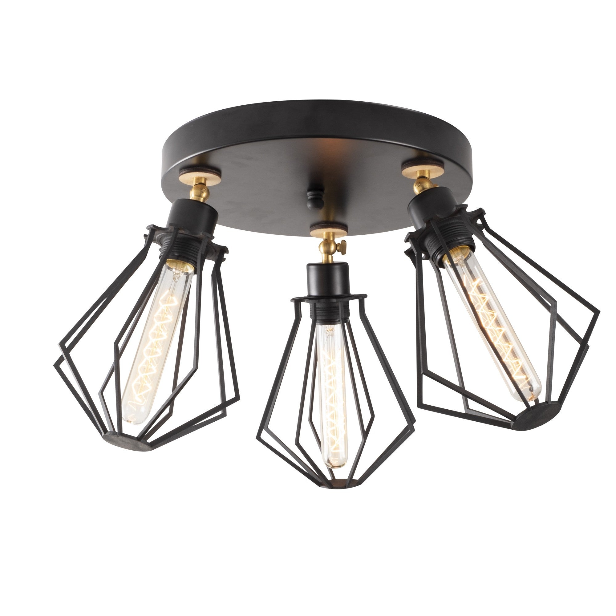 Candeeiro de Teto Industrial Moderno, Preto e Dourado, 56 cm de Diâmetro, 31 cm de Altura | Corpo em Metal, 3 Soquetes E27, Iluminação Elegante para Casa e Escritório