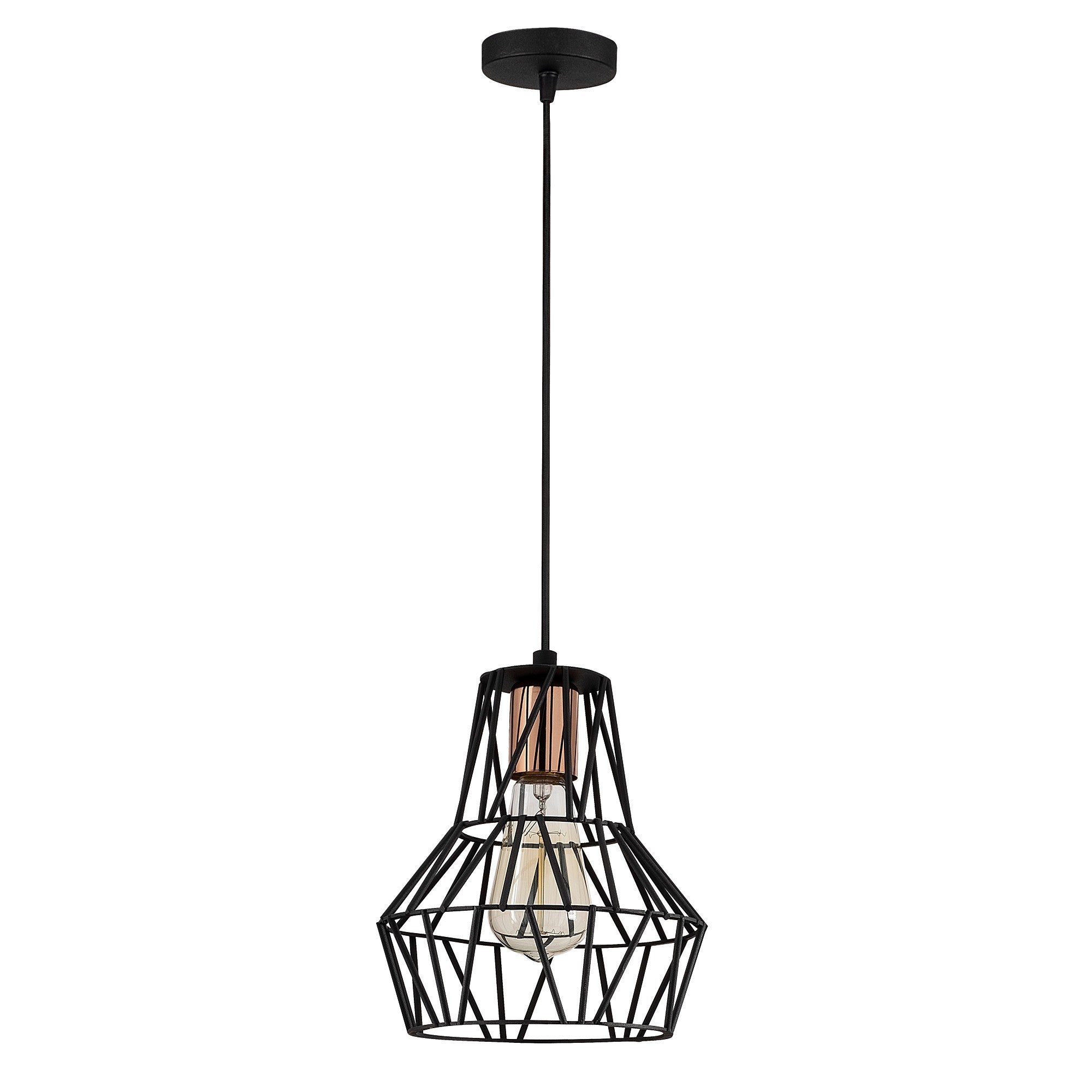 Candeeiro de Teto Industrial Preto, 20 cm de Diâmetro, 115 cm de Altura | Corpo em Metal, Soquete E27, 40 W Máx. | Iluminação Elegante para Espaços Modernos, Classificação IP20