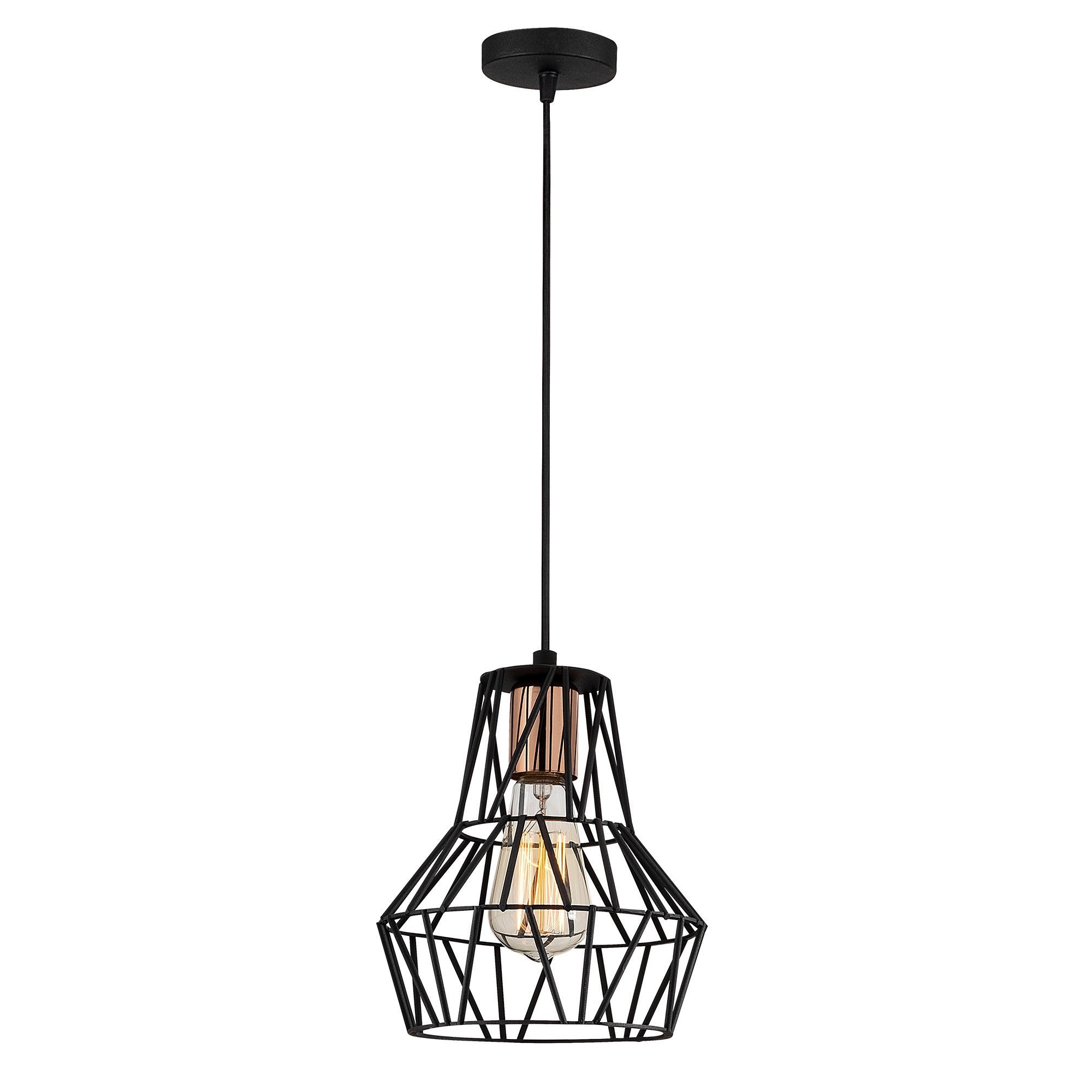 Candeeiro de Teto Industrial Preto, 20 cm de Diâmetro, 115 cm de Altura | Corpo em Metal, Soquete E27, 40 W Máx. | Iluminação Elegante para Espaços Modernos, Classificação IP20