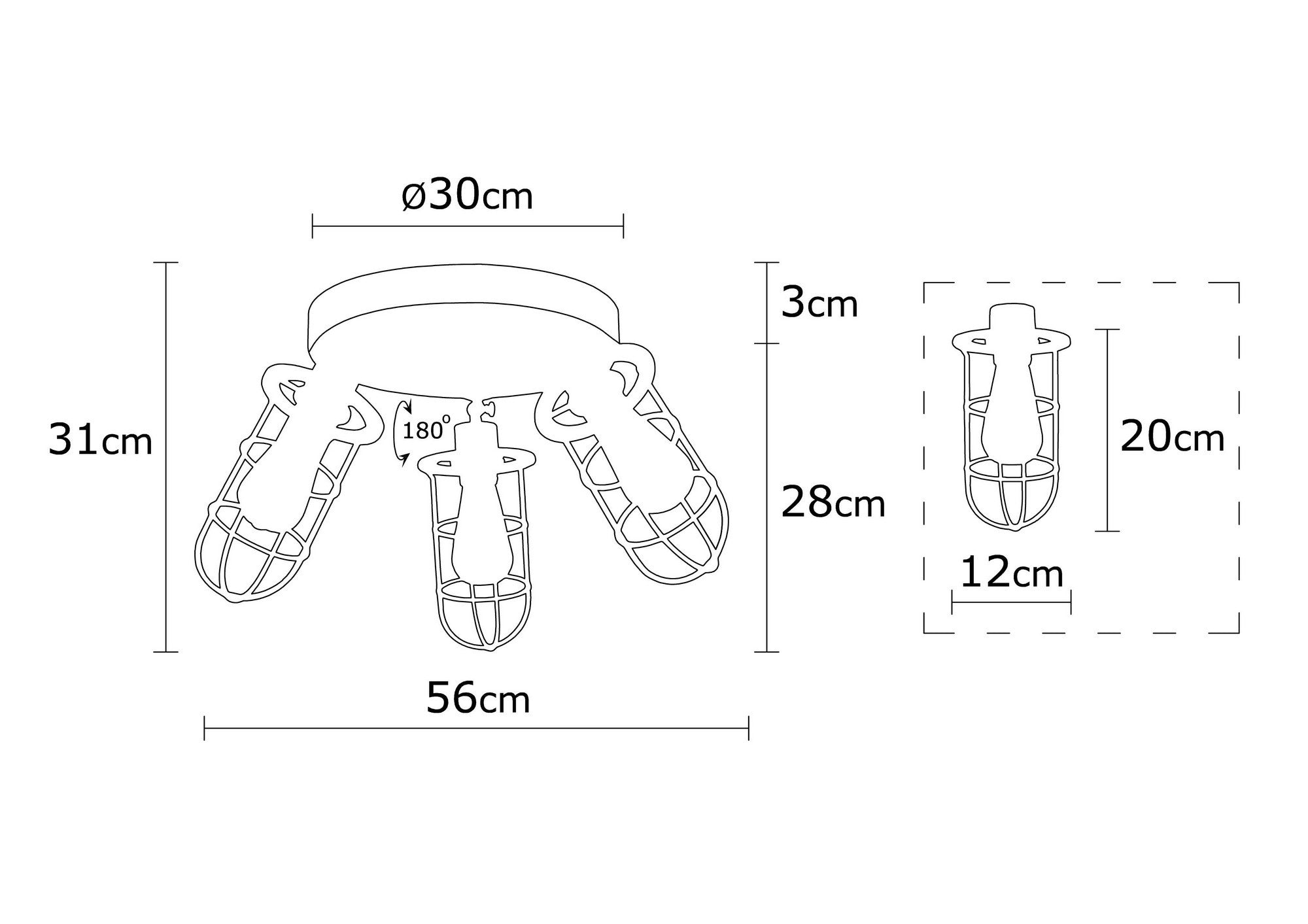 Candeeiro de Teto Industrial Moderno, Preto e Dourado, 56 cm de Diâmetro, 31 cm de Altura | Corpo em Metal, 3 Soquetes E27, Iluminação Elegante para Casa e Escritório