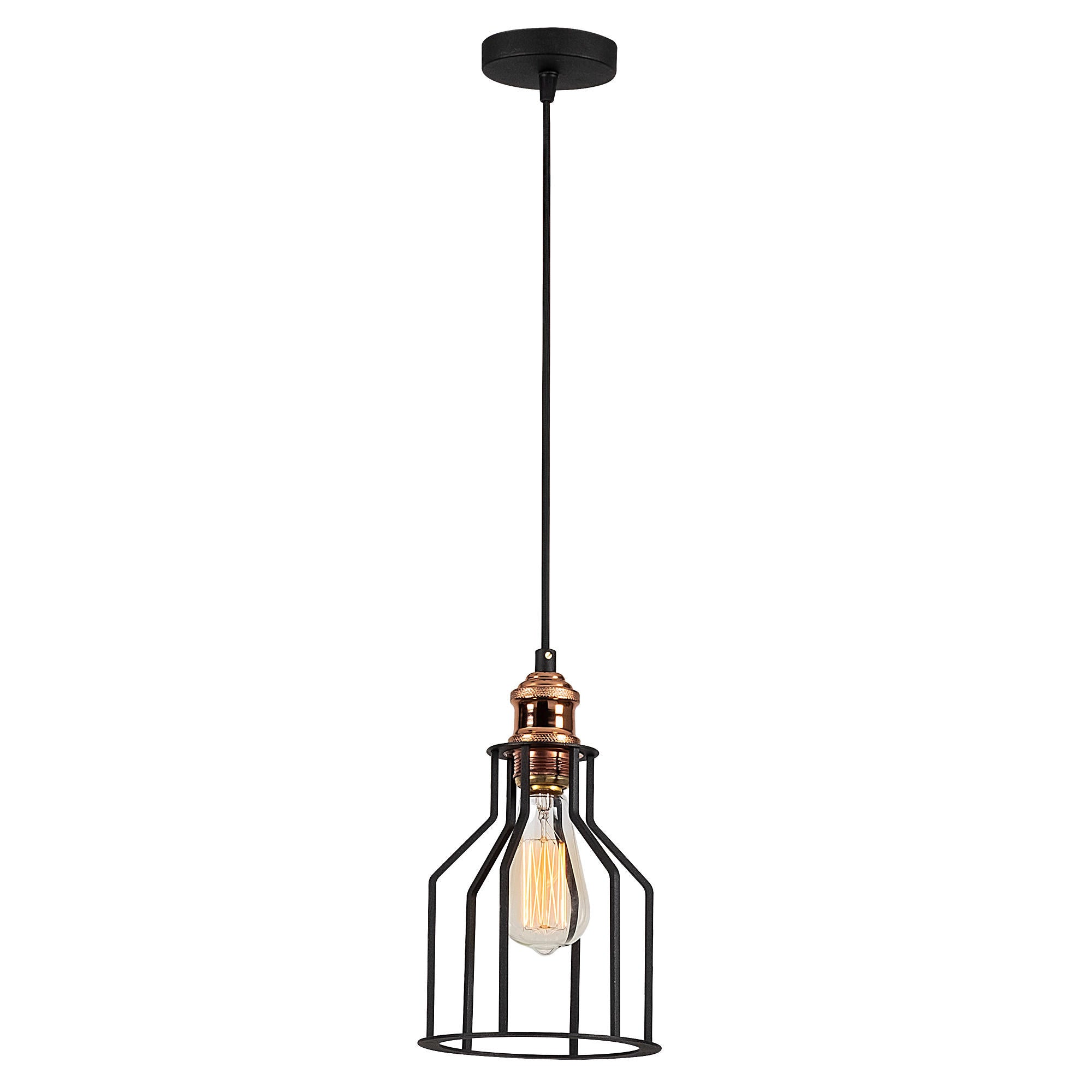 Candeeiro de Teto Industrial Moderno, Preto e Bronze, 17 cm de Diâmetro, 113 cm de Altura | Soquete E27, 40 W Máx., Iluminação Elegante para Casa e Escritório