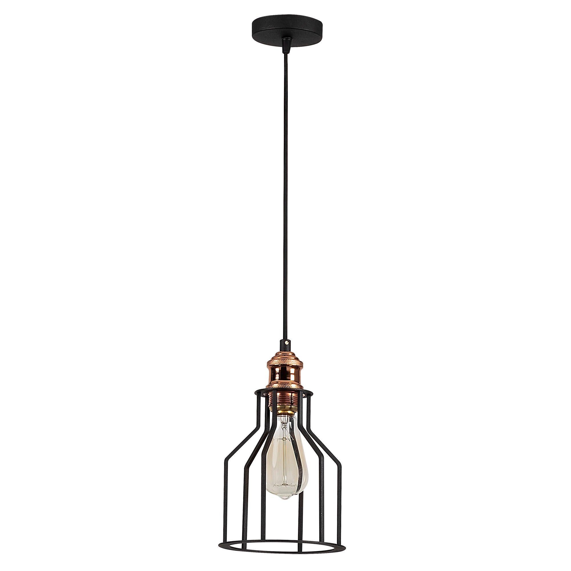 Candeeiro de Teto Industrial Moderno, Preto e Bronze, 17 cm de Diâmetro, 113 cm de Altura | Soquete E27, 40 W Máx., Iluminação Elegante para Casa e Escritório