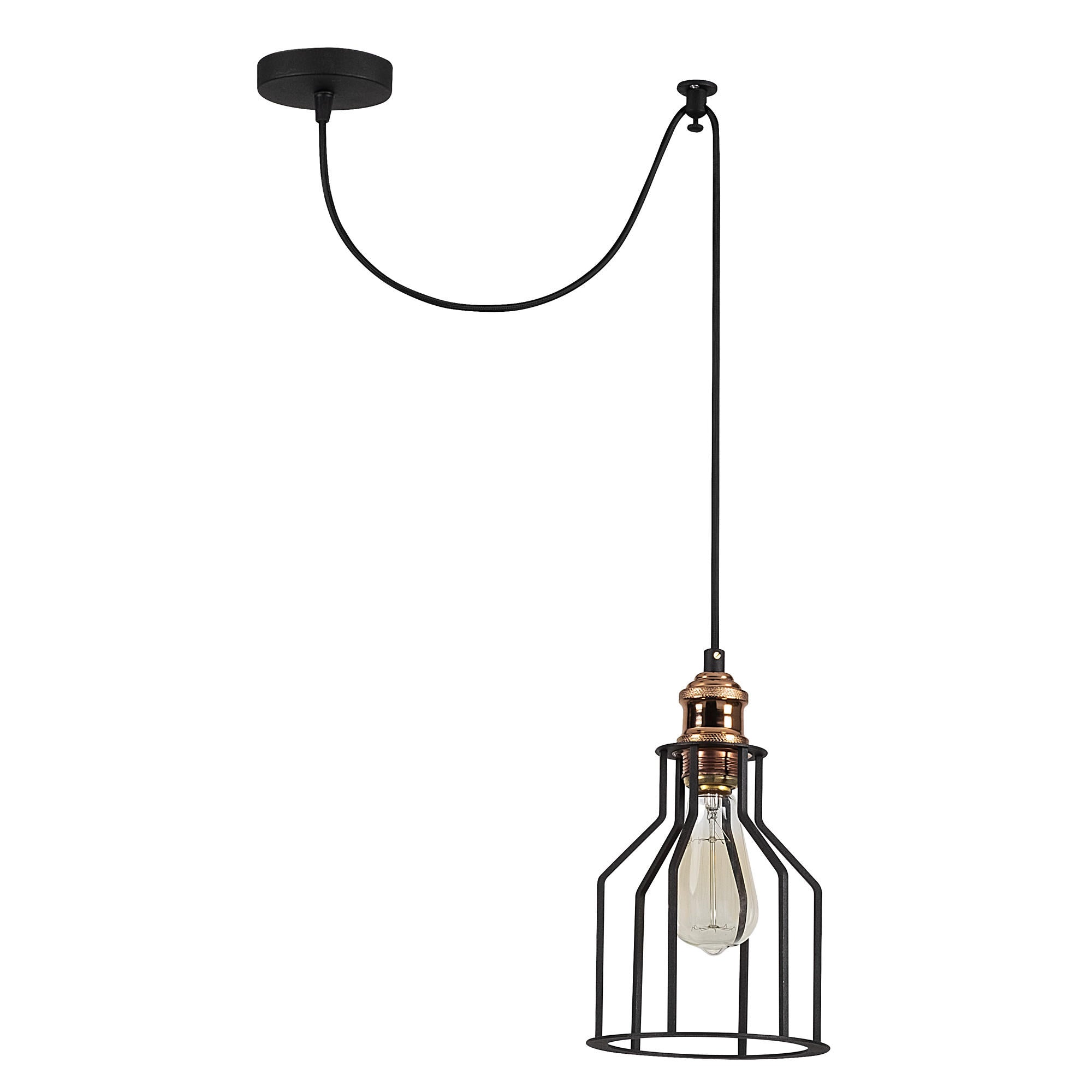 Candeeiro de Teto Industrial Elegante, Preto e Bronze, 54 cm de Diâmetro, 113 cm de Altura | Corpo em Metal, Soquete E27, Cabo de 180 cm | Design Escandinavo Moderno para Casa