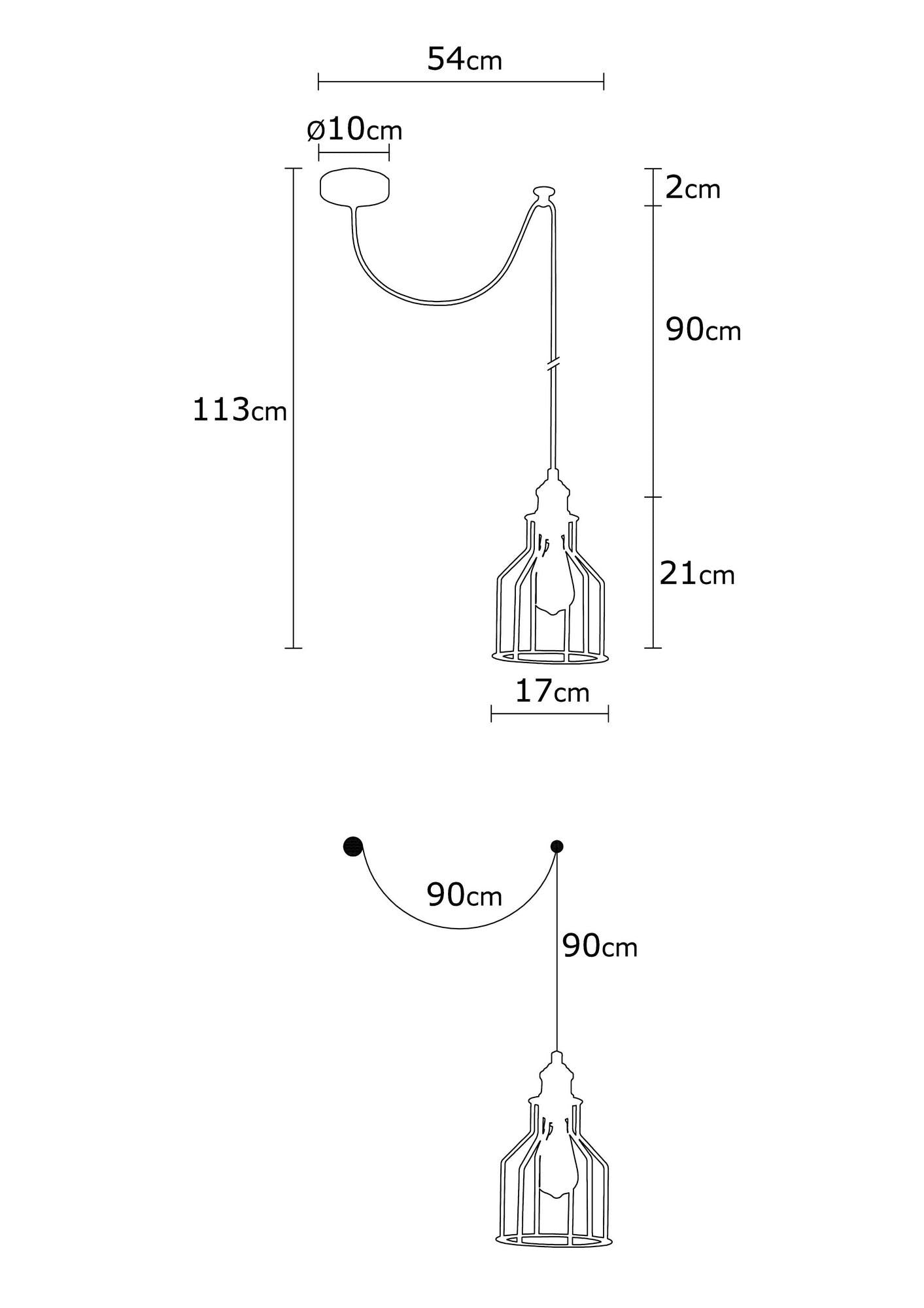 Candeeiro de Teto Industrial Elegante, Preto e Bronze, 54 cm de Diâmetro, 113 cm de Altura | Corpo em Metal, Soquete E27, Cabo de 180 cm | Design Escandinavo Moderno para Casa