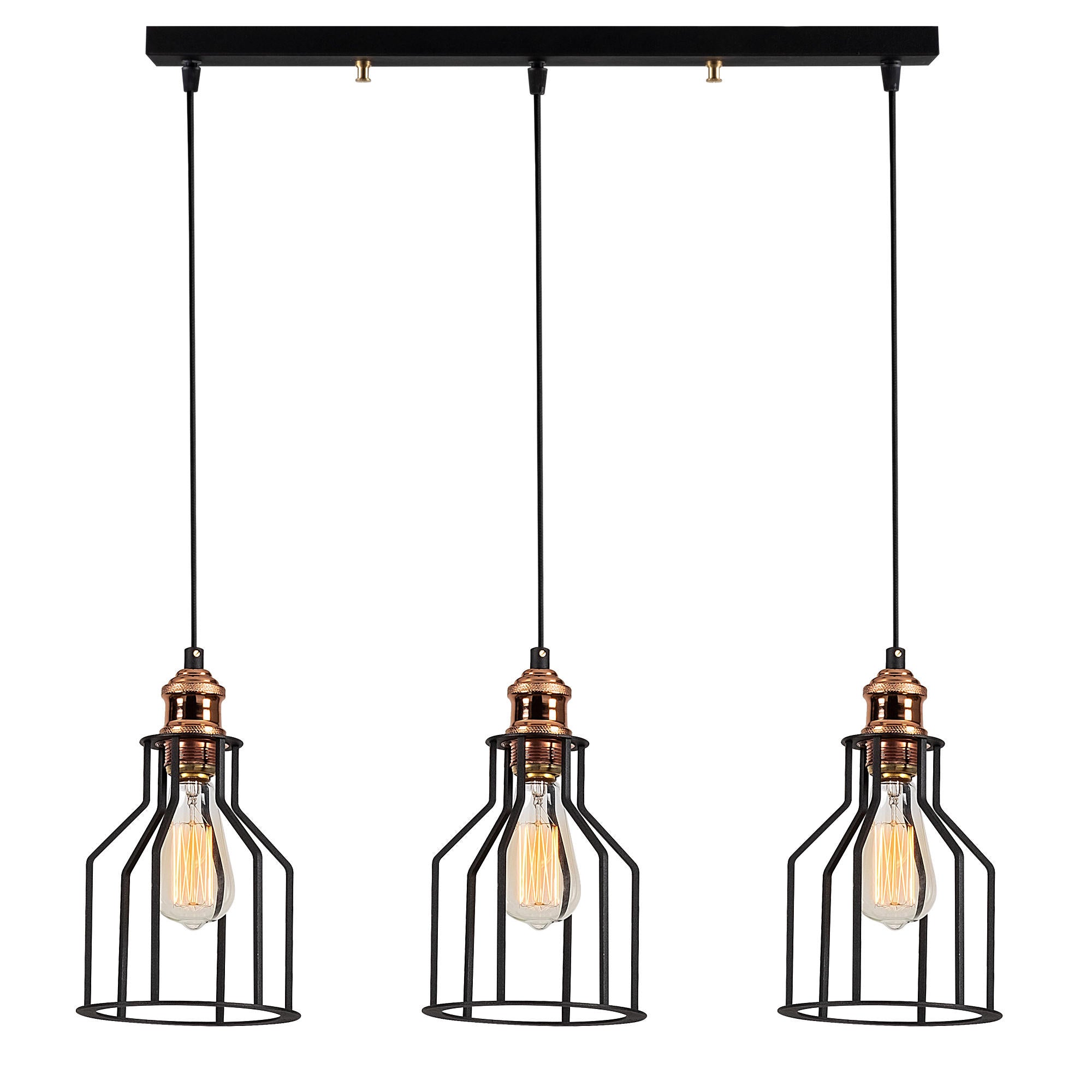 Candeeiro de Teto Industrial, Preto e Bronze, 67 x 17 cm, Altura 141 cm | Corpo de Metal, 3 x E27 Máx. 40 W | Design Escandinavo Moderno para Casa e Escritório
