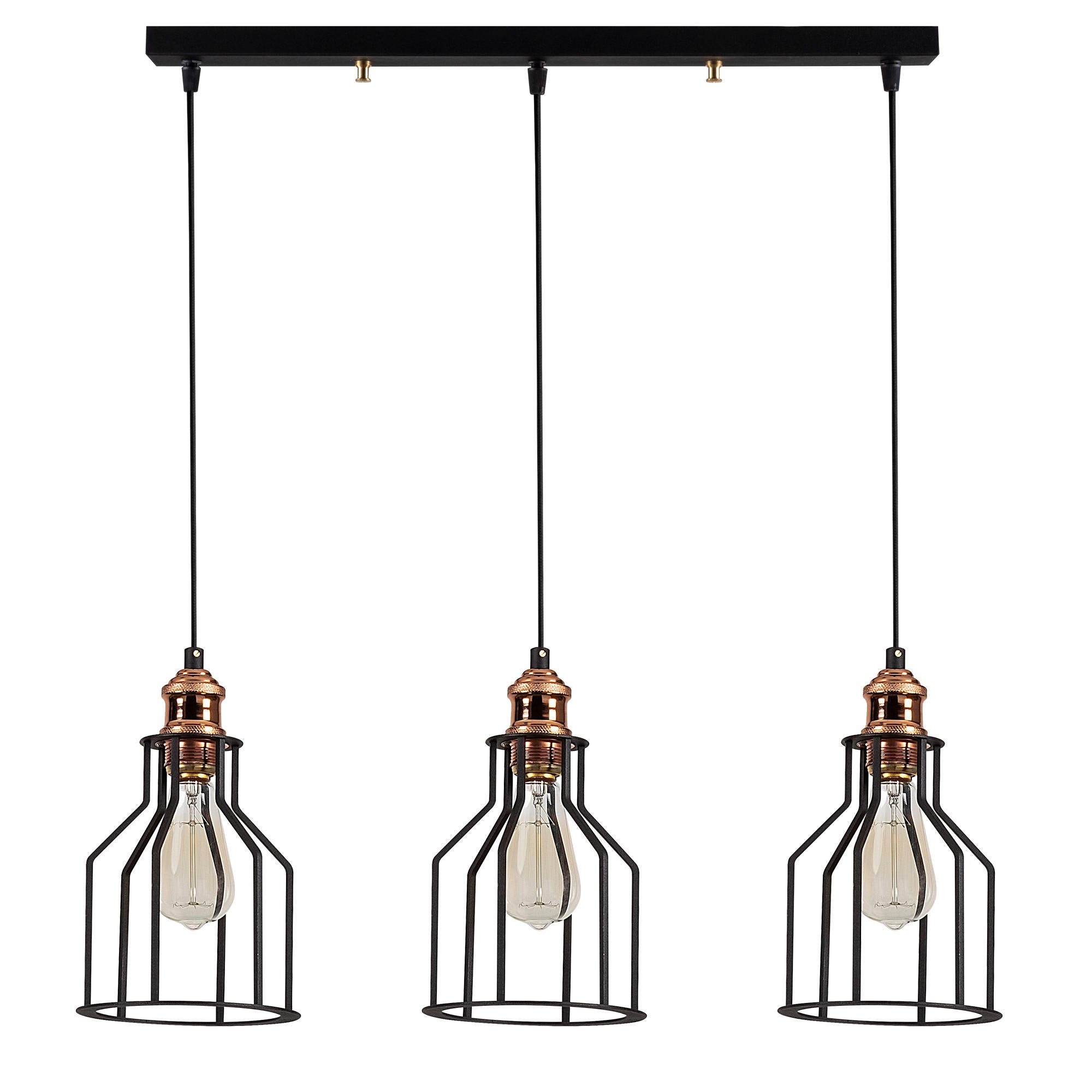 Candeeiro de Teto Industrial, Preto e Bronze, 67 x 17 cm, Altura 141 cm | Corpo de Metal, 3 x E27 Máx. 40 W | Design Escandinavo Moderno para Casa e Escritório