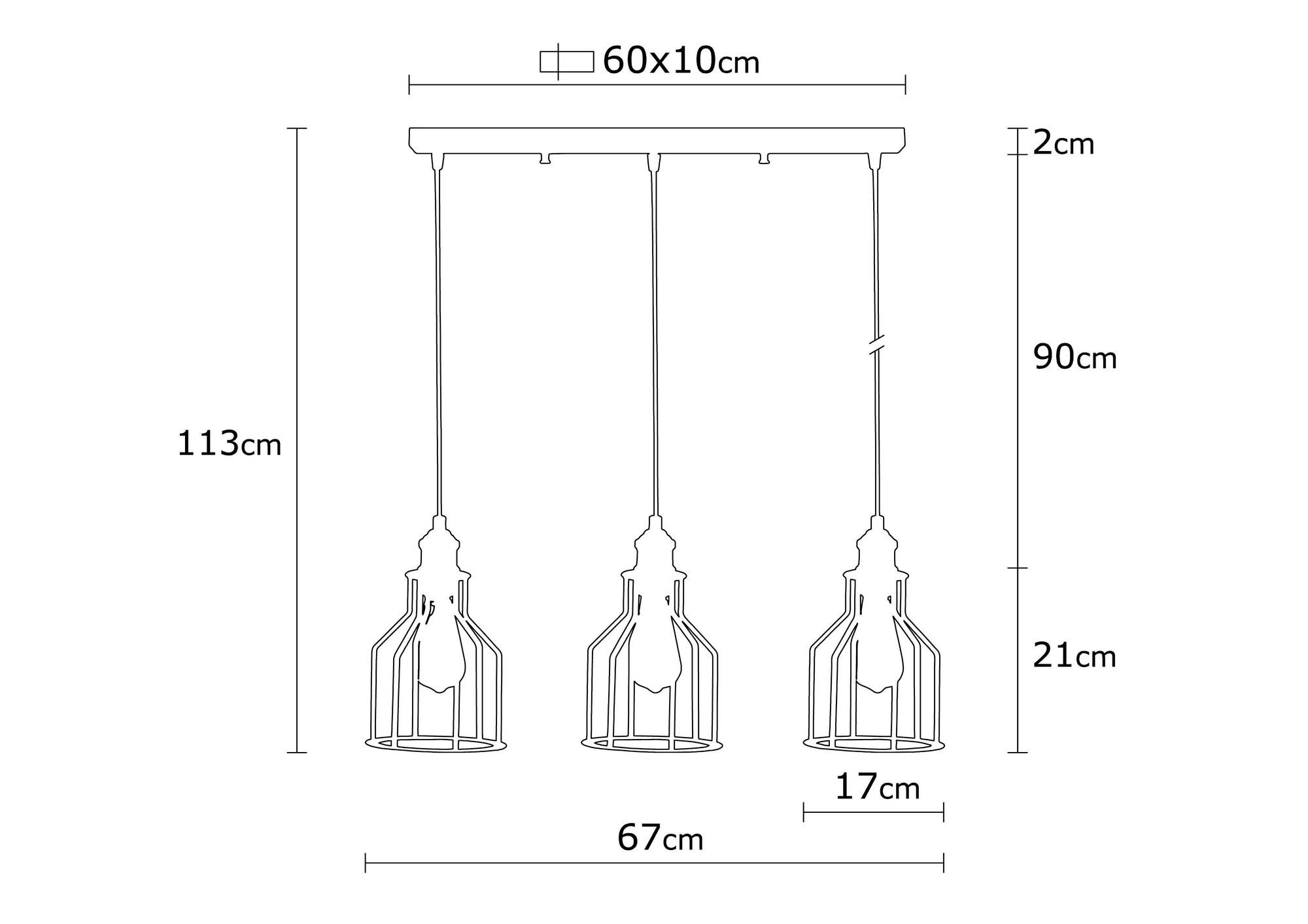 Candeeiro de Teto Industrial, Preto e Bronze, 67 x 17 cm, Altura 141 cm | Corpo de Metal, 3 x E27 Máx. 40 W | Design Escandinavo Moderno para Casa e Escritório