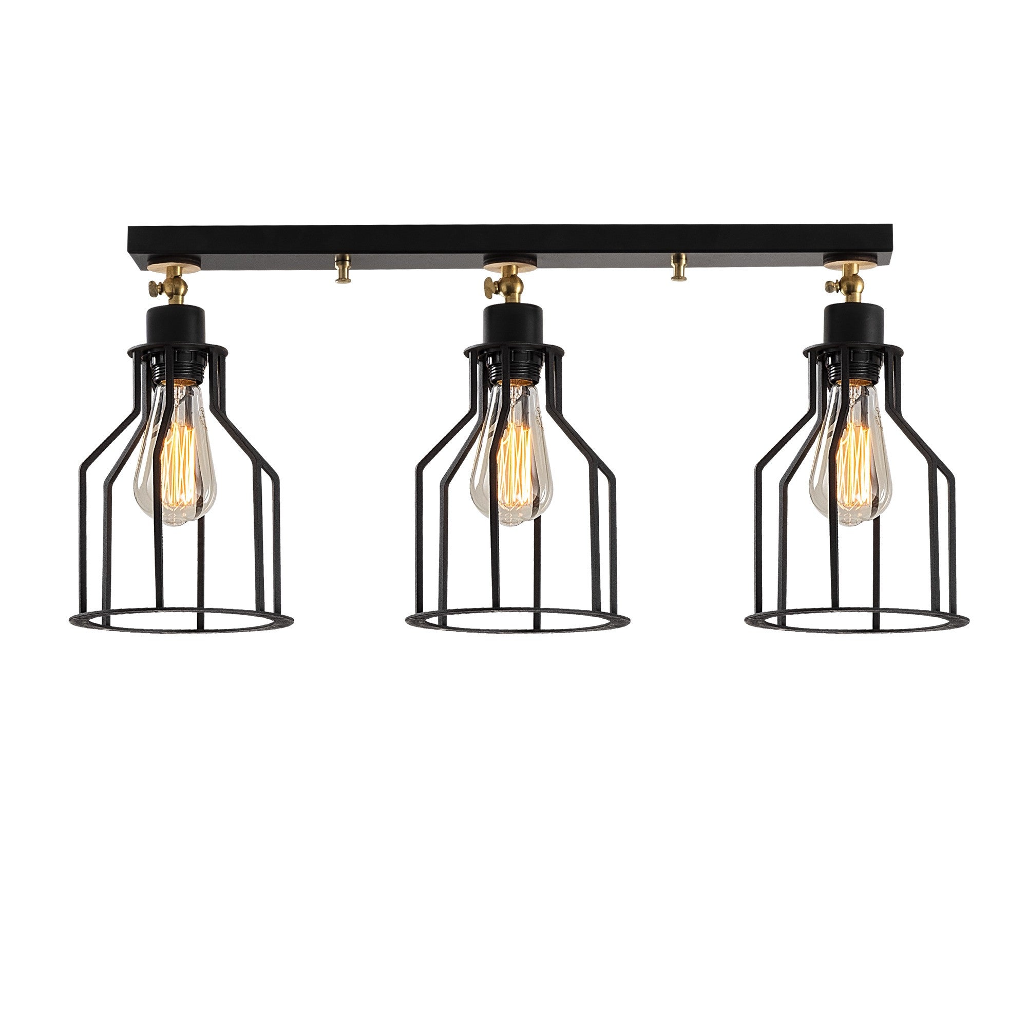 Candeeiro de Teto Industrial Moderno, Preto e Dourado, 72 x 17 cm | Corpo em Metal, 3 Soquetes E27, Altura: 30 cm | Iluminação Elegante para Casa e Escritório