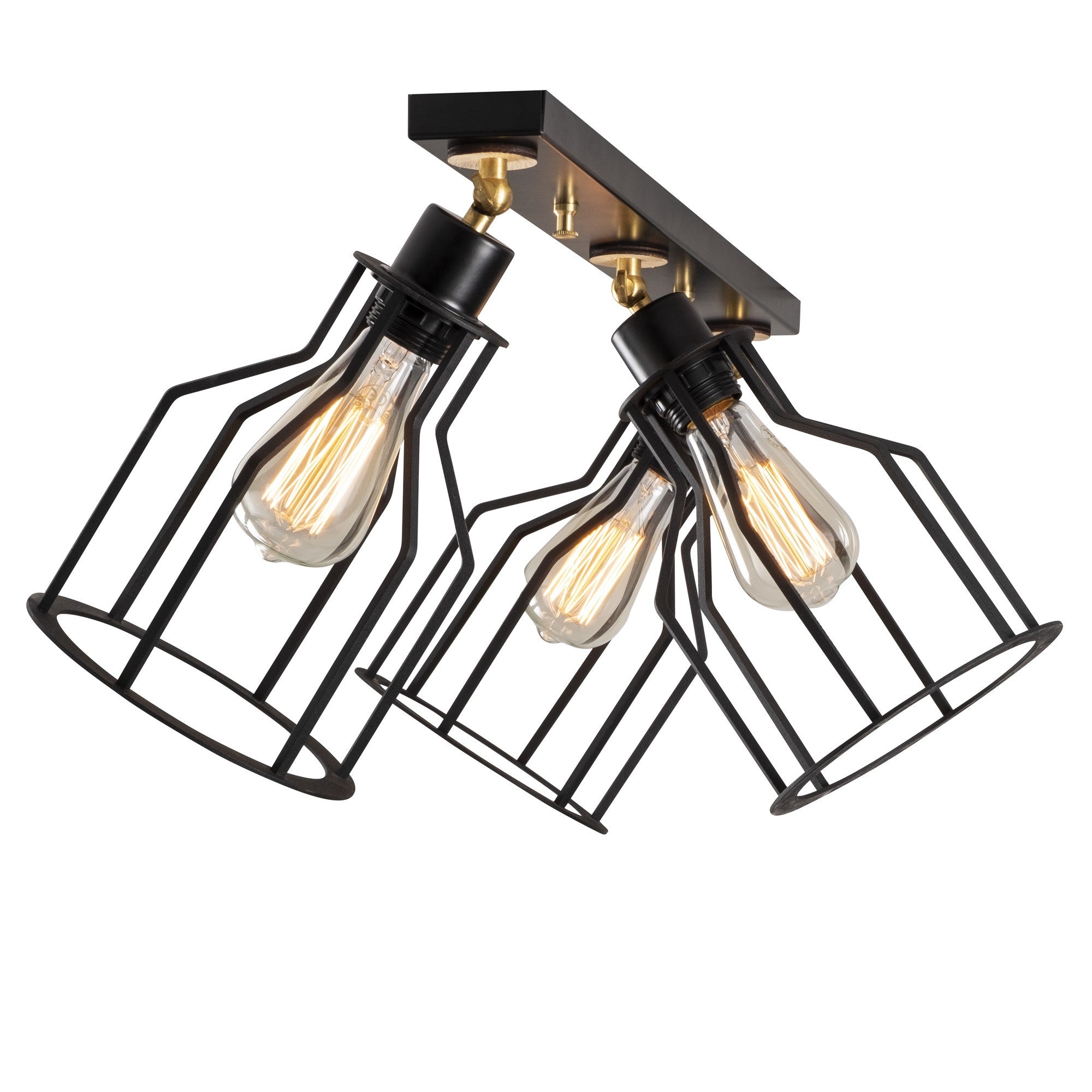 Candeeiro de Teto Industrial Moderno, Preto e Dourado, 72 x 17 cm | Corpo em Metal, 3 Soquetes E27, Altura: 30 cm | Iluminação Elegante para Casa e Escritório