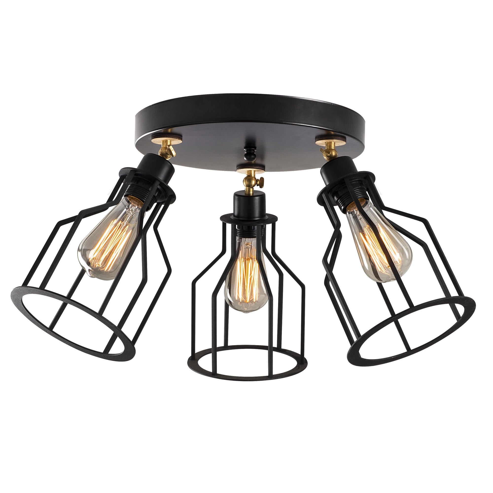 Candeeiro de Teto Industrial Moderno, Preto e Dourado, 55 cm de Diâmetro, 32 cm de Altura | Corpo em Metal, 3 Soquetes E27, Iluminação Elegante para Casa e Escritório