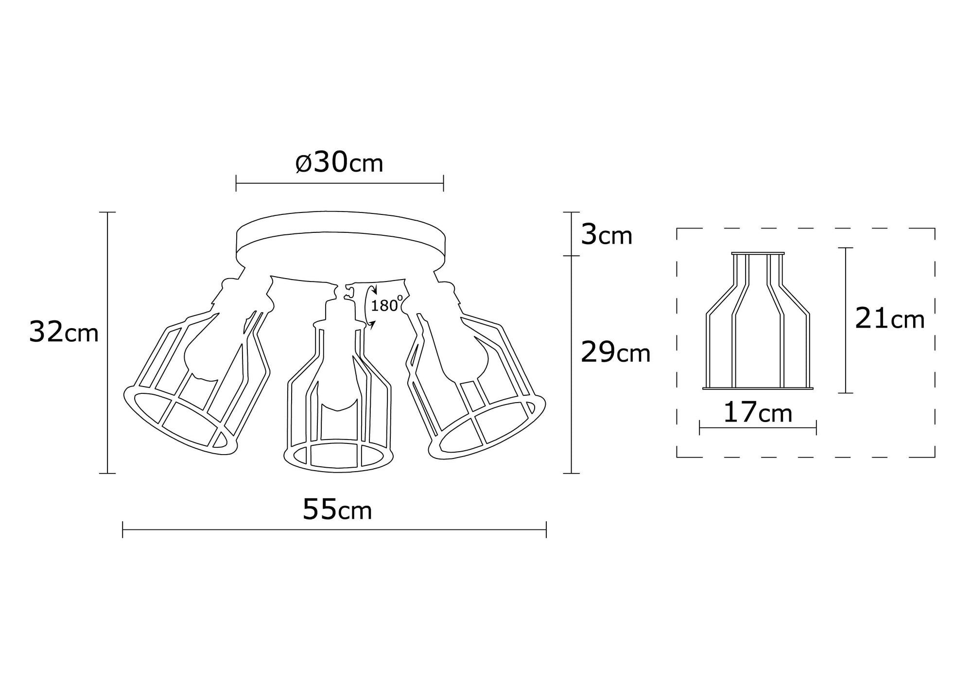 Candeeiro de Teto Industrial Moderno, Preto e Dourado, 55 cm de Diâmetro, 32 cm de Altura | Corpo em Metal, 3 Soquetes E27, Iluminação Elegante para Casa e Escritório