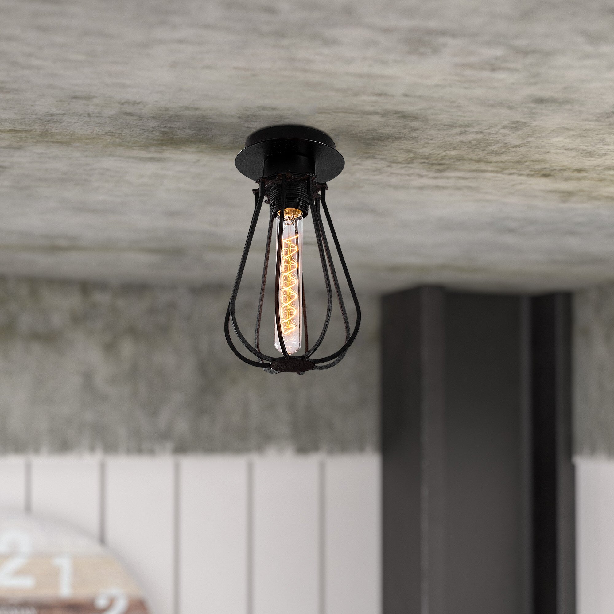 Candeeiro de Teto Preto Moderno, Corpo em Metal, 15 cm de Diâmetro, 25 cm de Altura | Soquete E27, IP20 | Design Industrial e Escandinavo Elegante para Decoração de Casa